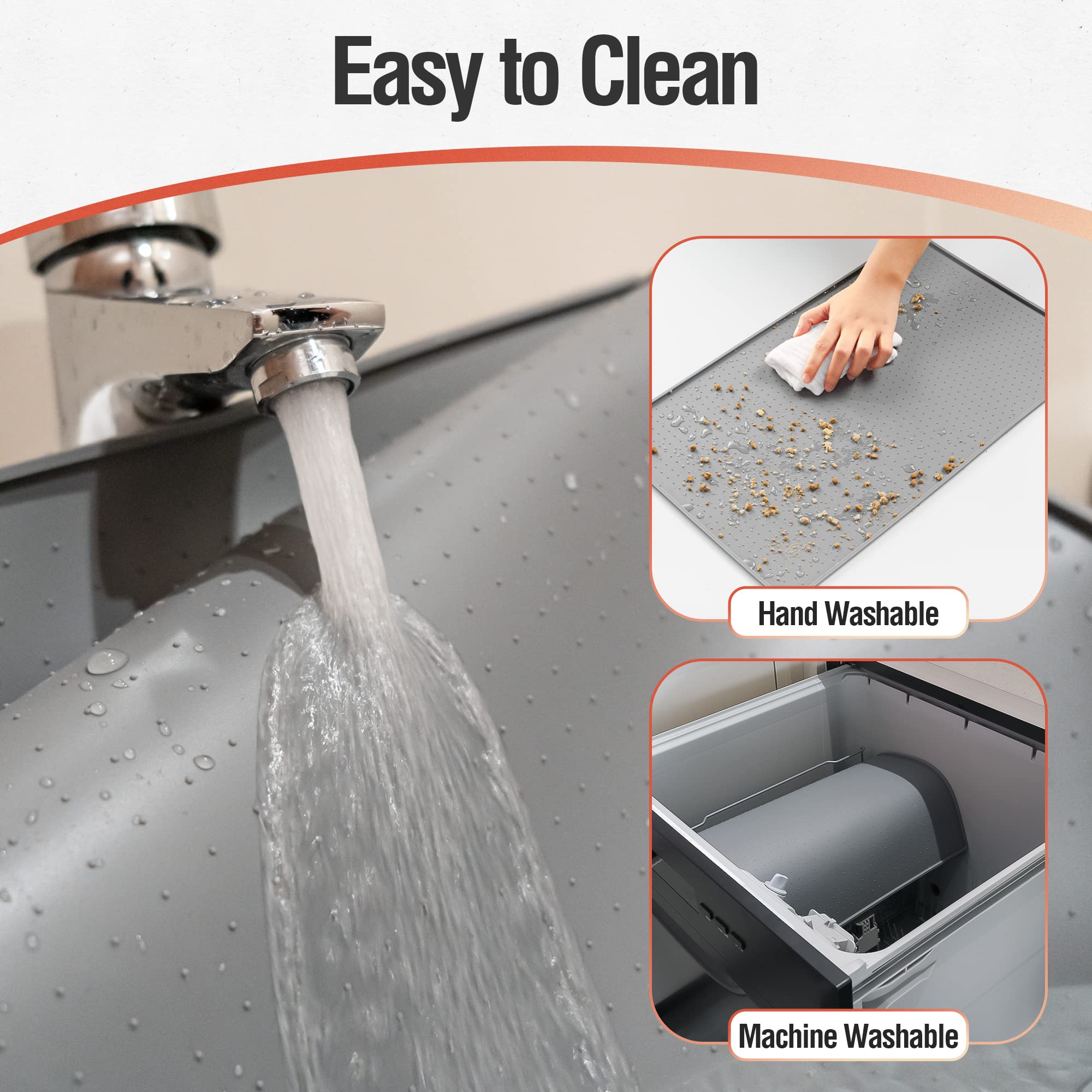 Non-Slip Silicone Pet Food Mat for Dogs & Cats - 48x30cm Waterproof Bowl Mat with Raised Edge to Prevent Spills - Dishwasher Safe & Easy Clean (Gray) - Perfect for Kitchen, Dining Area & Outdoor Use
