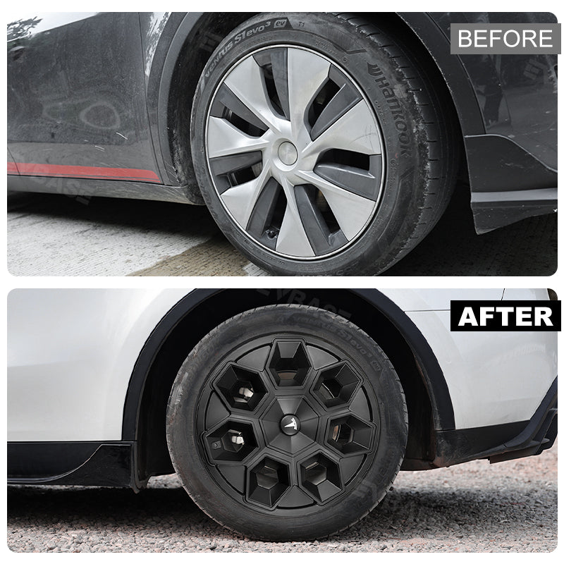 Tesla Model Y 19-Inch Hex Wedge Wheel Covers - Matte Black Honeycomb Hubcaps with Rim Protector | Stylish & Durable Alloy Wheel Covers for Enhanced Protection & Performance | Perfect for Daily Commute, Road Trips & Car Customization