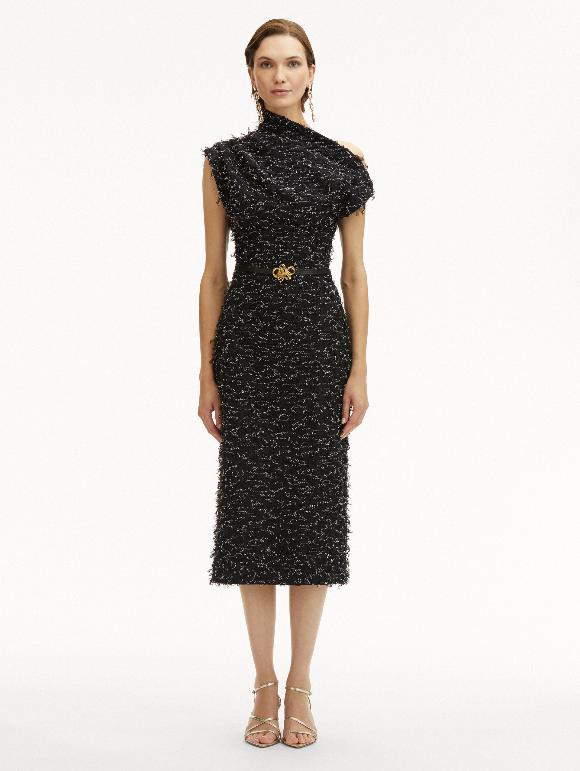 Elegant Eyelash Tweed Pencil Dress for Women - Office, Cocktail & Party Wear - Slim Fit Stretch Formal Dress with Pockets