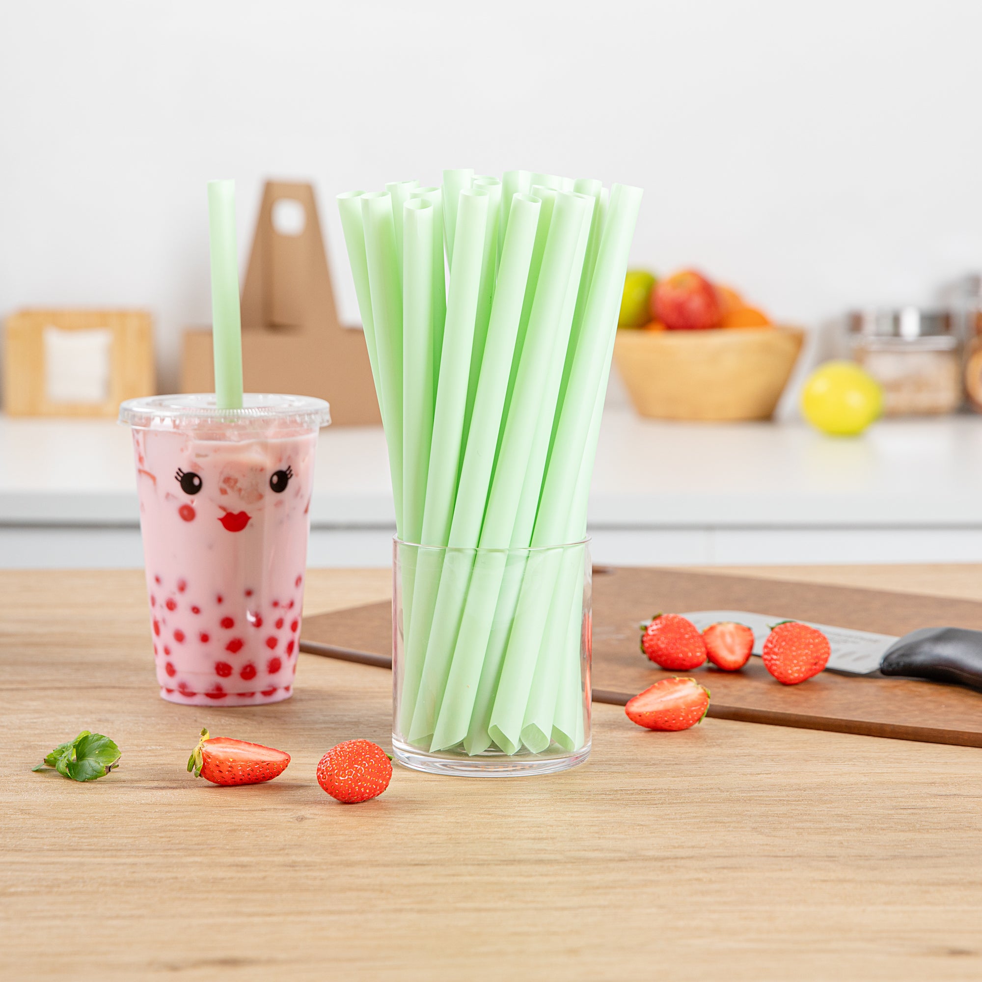 Eco-Friendly Extra Wide PLA Boba Straws - Compostable, Pointed Tip, 100 Count Box | Perfect for Bubble Tea, Smoothies, and Cold Drinks