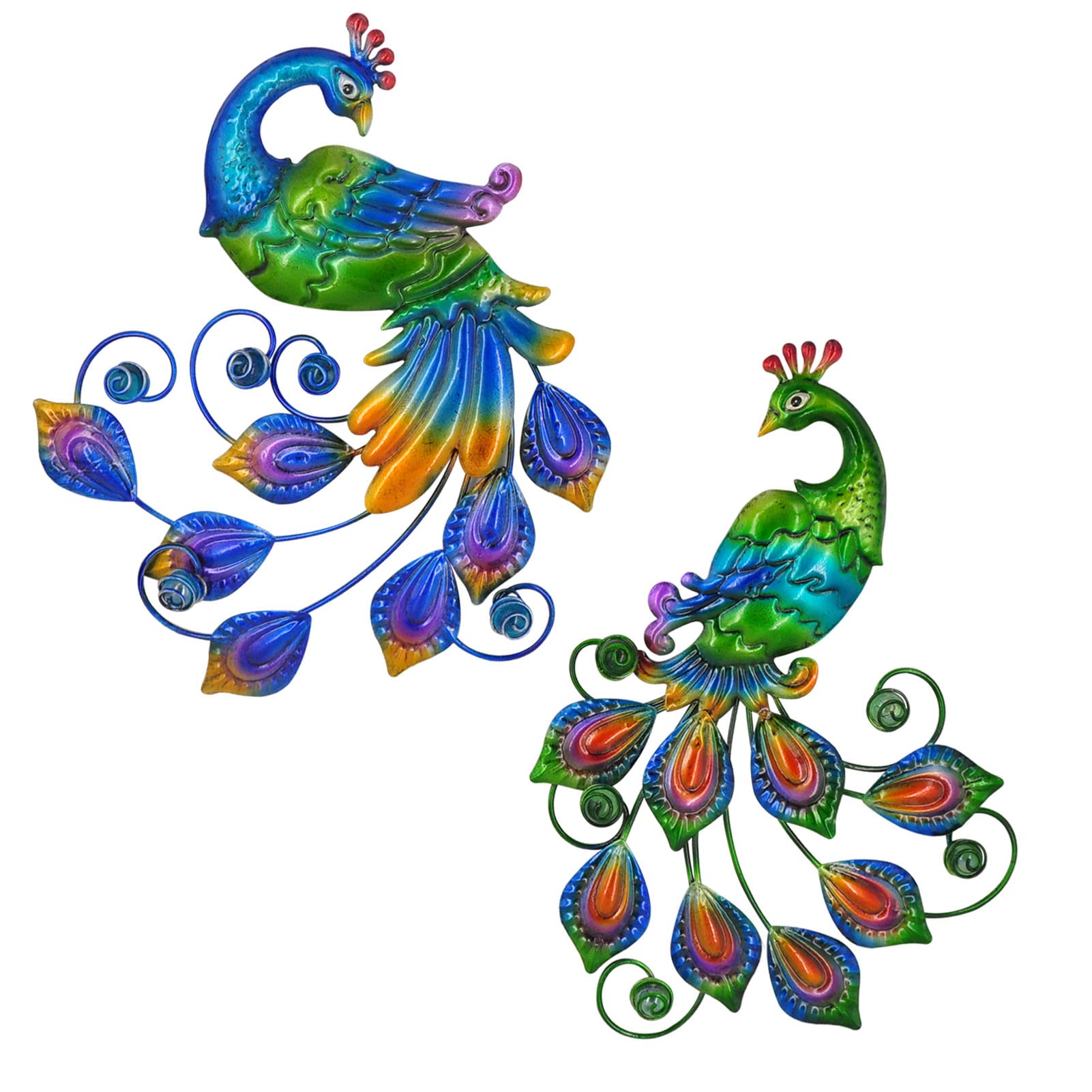 Tuokiuhn Metal Peacock Wall Art Decor - Set of 2 Handcrafted Outdoor Metal Wall Hangings for Patio, Garden & Backyard - Elegant Bird-Themed Home & Exterior Decoration