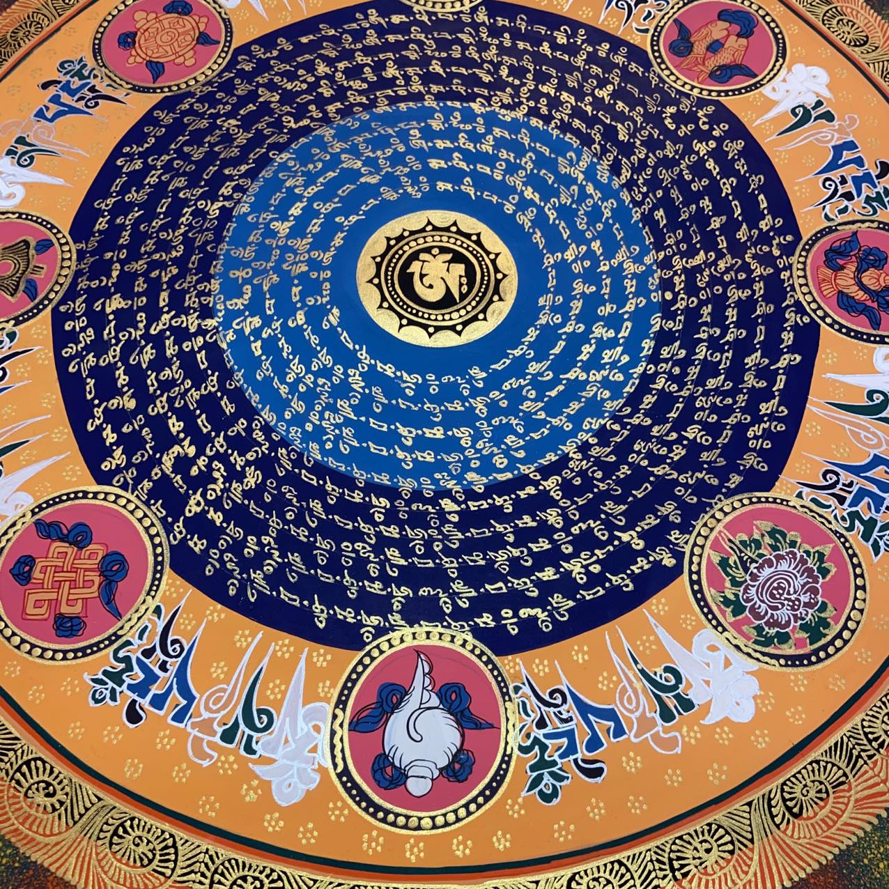 Om Mantra Mandala Thangka Wall Art - Handmade Tibetan Buddhist Spiritual Decor for Meditation & Yoga Room, Home, Office