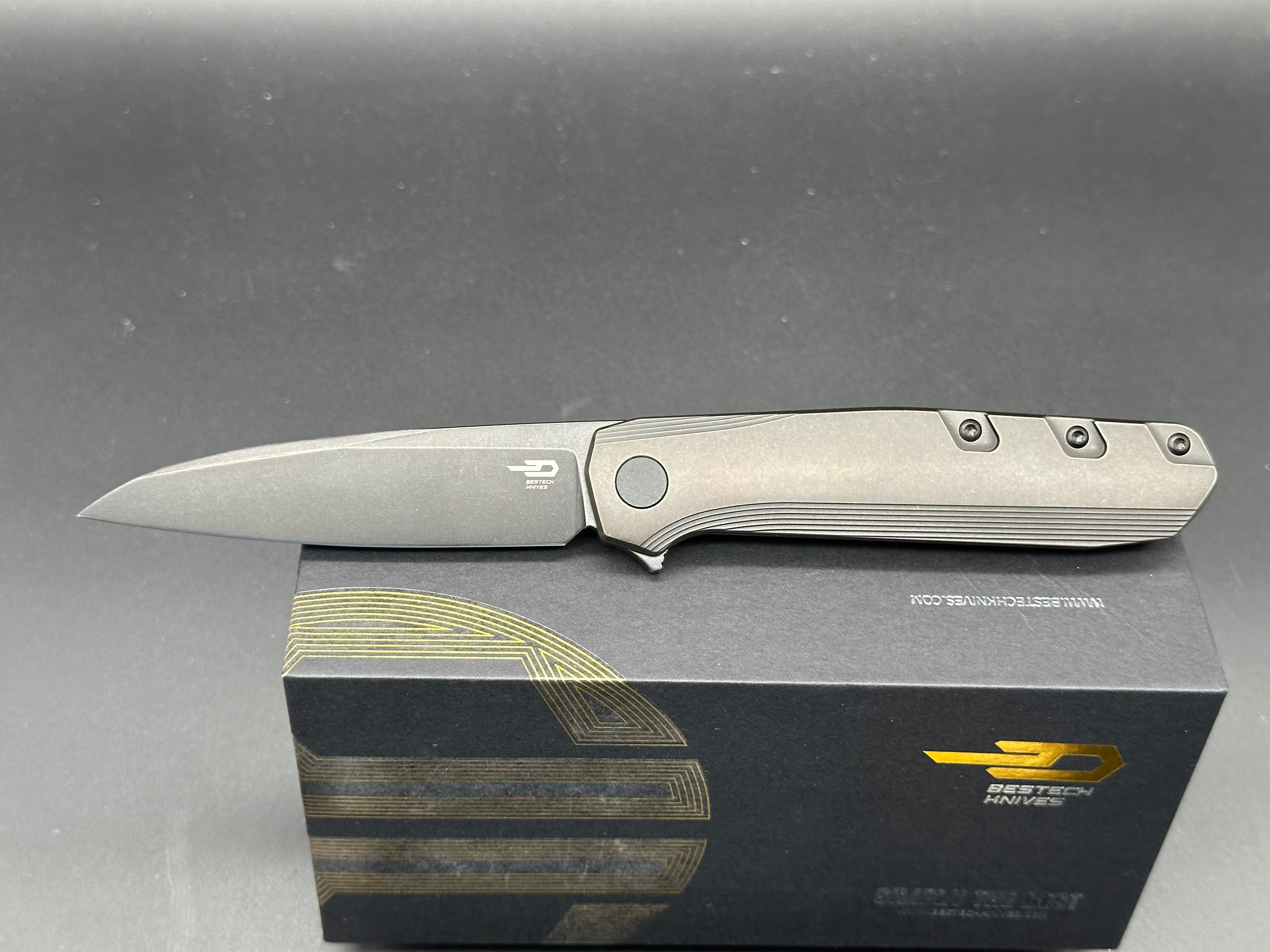 BESTECH 9 Folding Knife - Black Bronze Titanium Handle with M390 Blade | EDC Pocket Knife for Camping, Hiking & Outdoor Survival