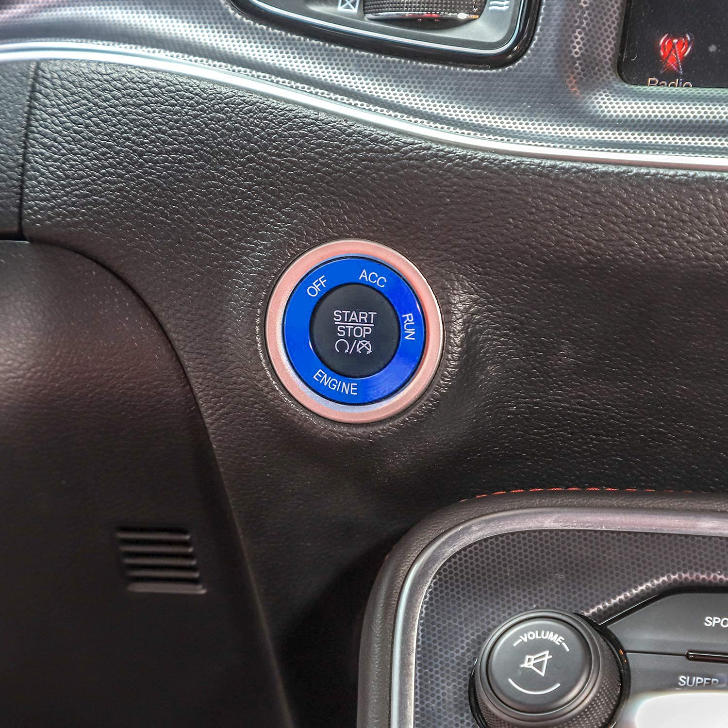 Keptrim Blue Aluminum Alloy Engine Start Stop Trim for 2010-2020 Dodge Challenger/Charger/RAM & 2014 Durango - Upgrade Interior Accessory for Enhanced Driving Experience