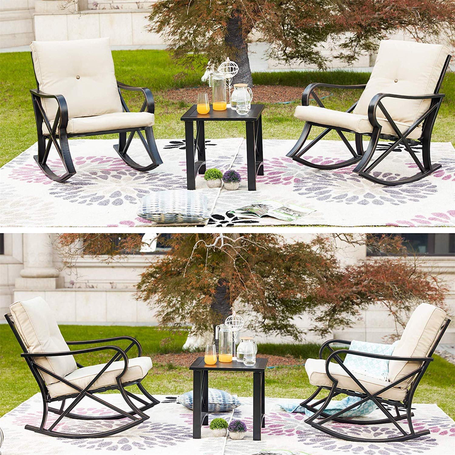 5-Piece Metal Patio Furniture Set - Outdoor Conversation Sectional with Iron Steel Frame, Loveseat & Coffee Table (Khaki) | Perfect for Backyard, Garden, Poolside & Patio Relaxation