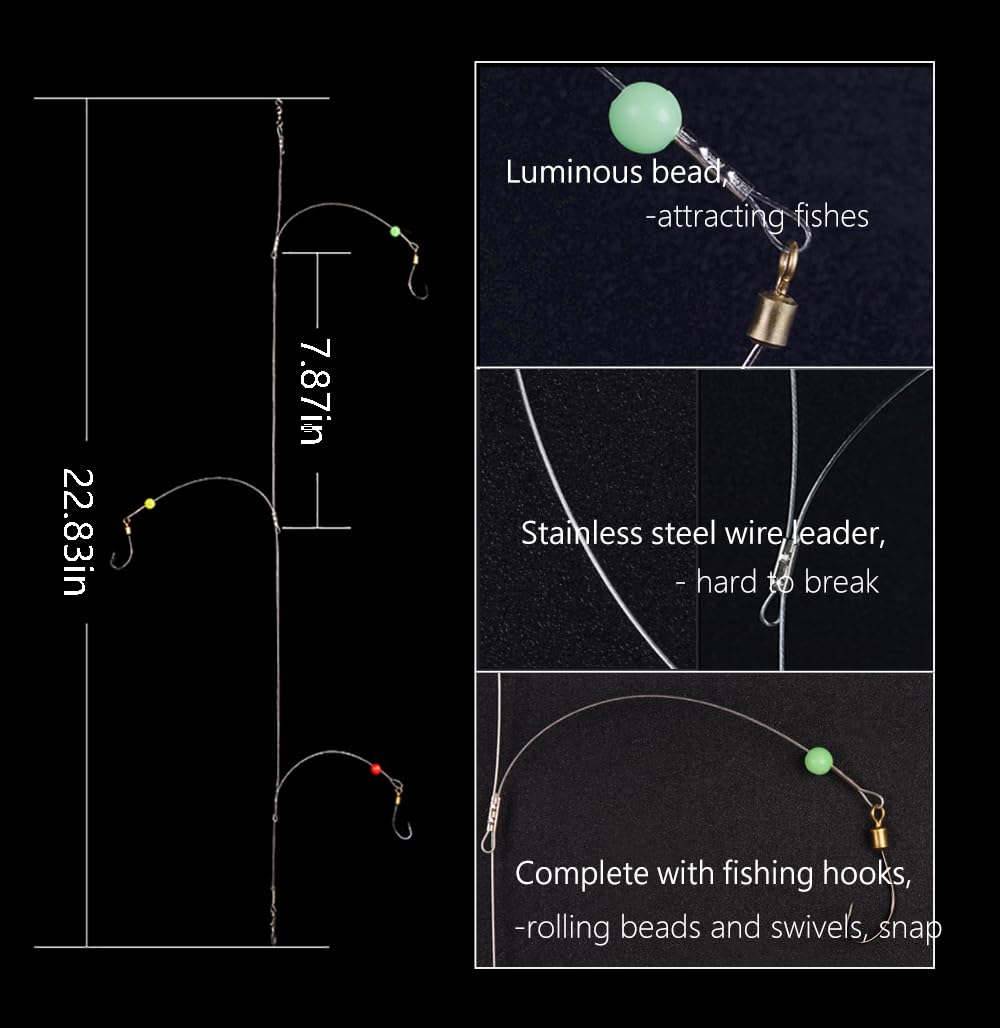 Premium Stainless Steel Fishing Hook Line with Rolling Swivel & Barb Hooks - Strong Wire Leader Rigs for Saltwater, Freshwater, and Ice Fishing - Ideal for Bass, Trout, and Catfish Angling Adventures