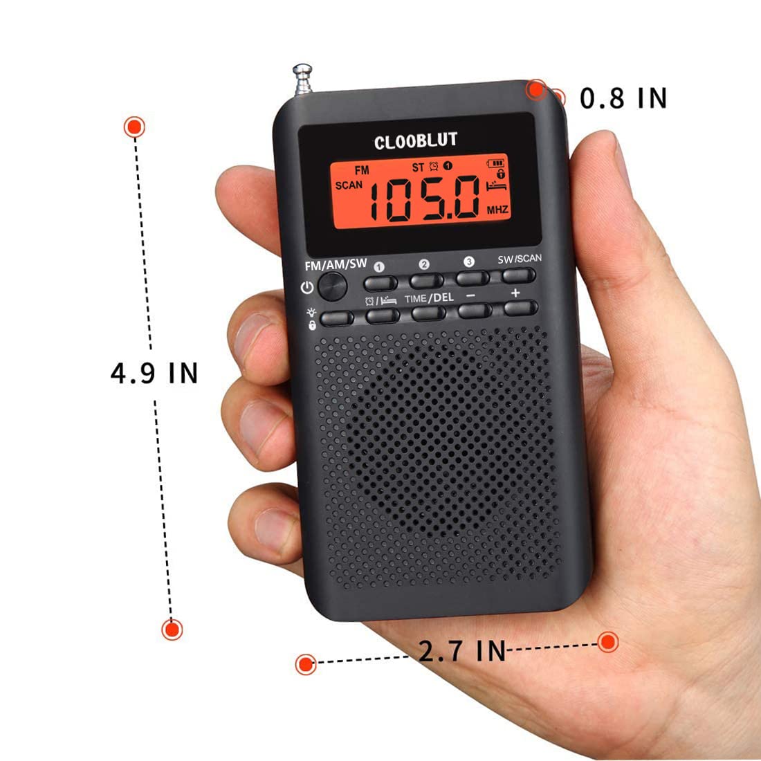 RD218 Portable Shortwave Radio with FM/AM/SW Bands | AA Battery Powered | LCD Display with Key Backlight | Digital Alarm Clock & Sleep Timer | Superior Reception & Sound Quality | Compact Mini Radio for Running, Hiking, Camping & Emergency Preparedness
