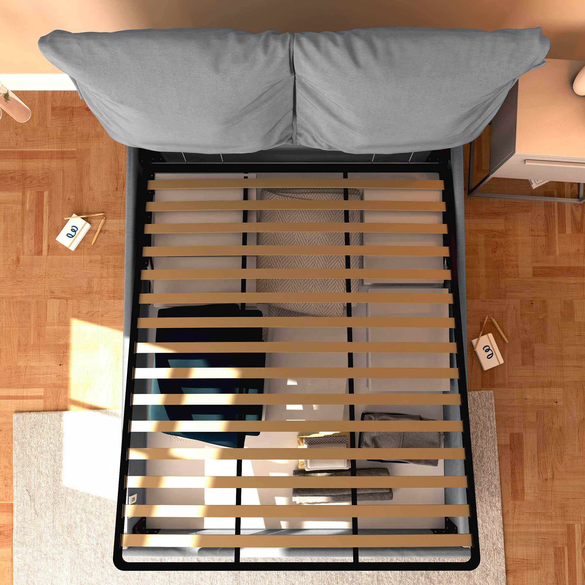 Baldiflex Single Bed with Storage - Licia Soft Synthetic Leather Upholstery, Slatted Base for Single Mattresses, 160 x 190 cm, Padded Headboard, Light Gray - Perfect for Small Bedrooms, Guest Rooms & Studio Apartments