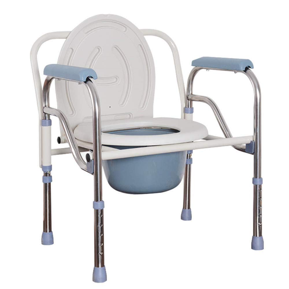 Adjustable Folding Bedside Commode Chair - Stainless Steel Elderly Toilet Seat with Removable Bucket - Height Adjustable Toilet Stool for Seniors, Pregnant Women & Disabled - Ideal for Home Care, Hospital & Mobility Assistance