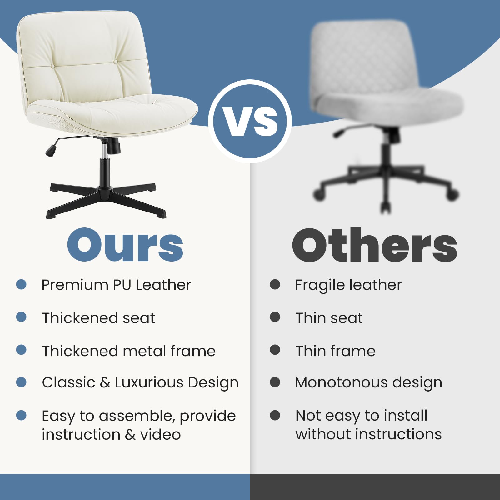 DUMOS Criss Cross Chair - Armless Office Chair with Adjustable Height, No Wheels, Comfortable Task Seating for Home & Office - Perfect for Computer Work, Vanity Desk, and Workspace Ergonomics