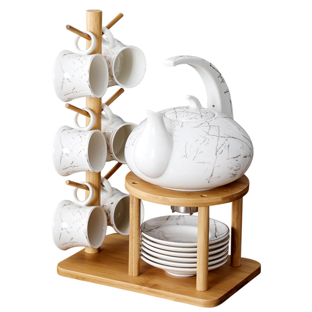 Elegant Modern Ceramic Marble Tea Set with Bamboo Tray - Perfect for Afternoon Tea, Gifts, and Home Decor