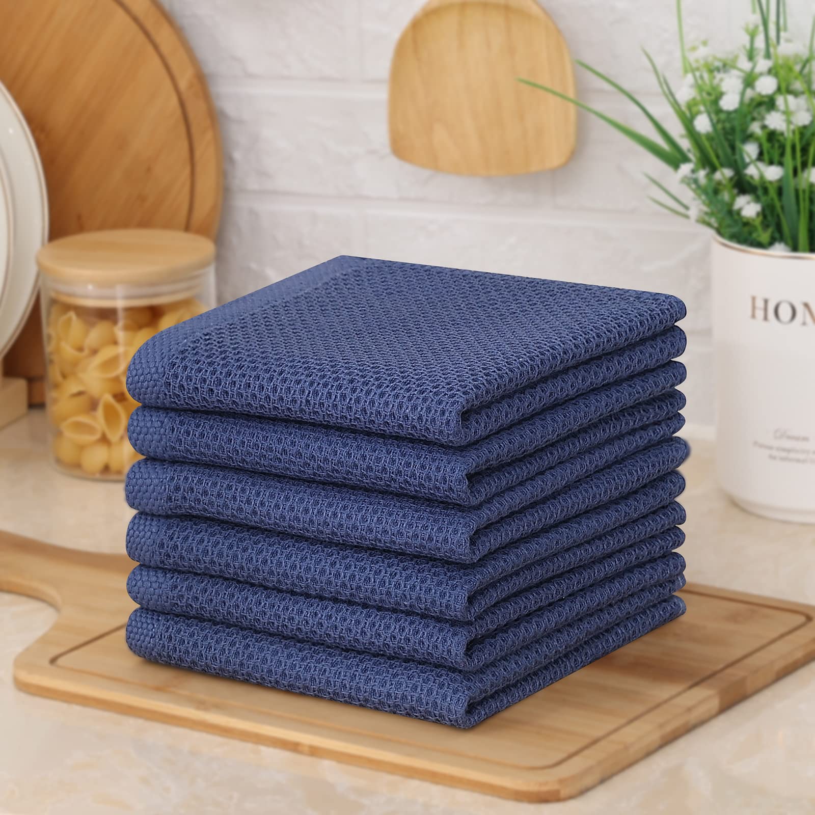 Kitinjoy 6-Pack Cotton Dish Cloths - Soft Absorbent Waffle Weave Towels for Kitchen & Cleaning (12x12
