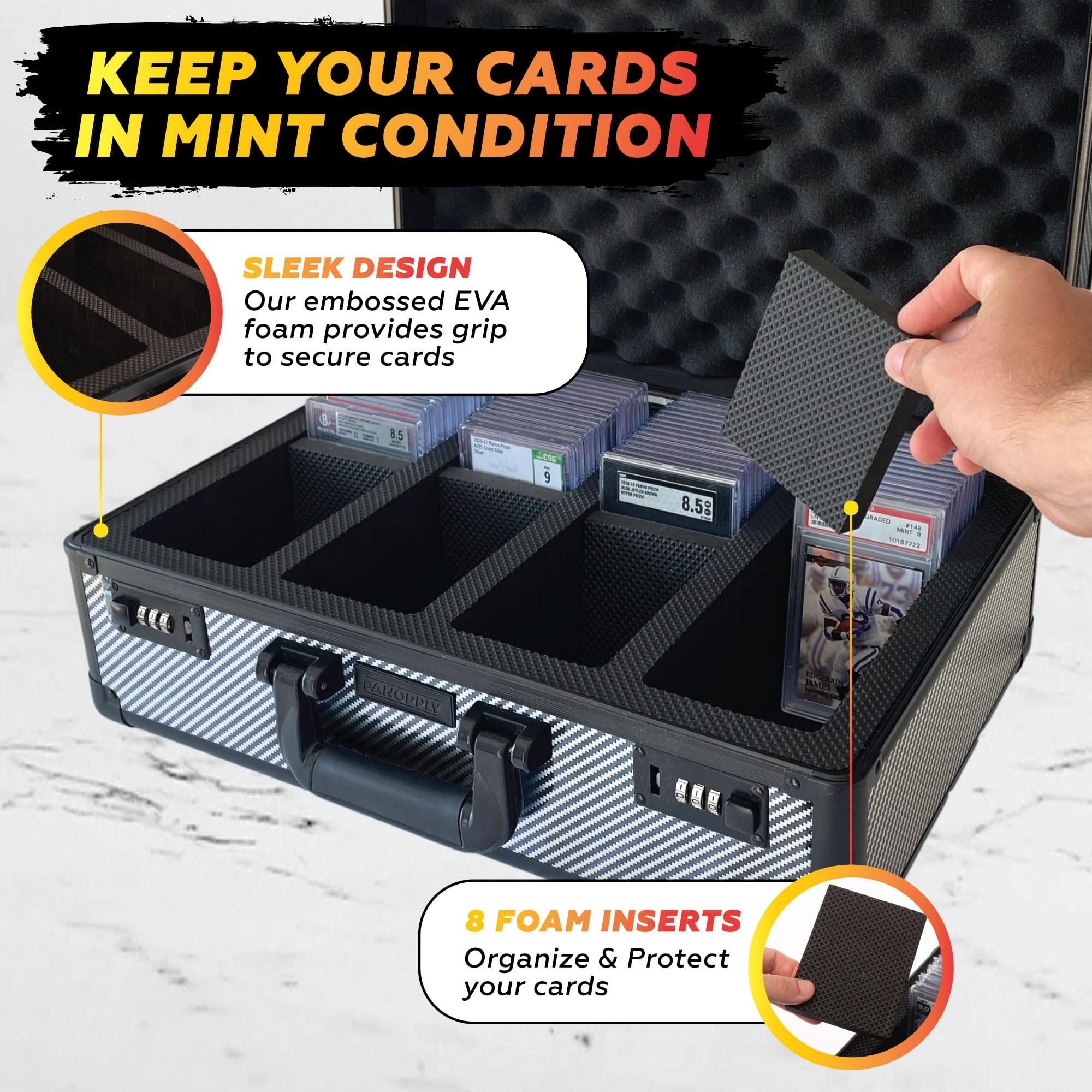 Premium Carbon Fiber PSA Graded Card Storage Box - 160+ Capacity 4-Row Design for Baseball & Sports Cards Protection | Ideal for Collectors, Display Cases & Secure Trading Card Organization