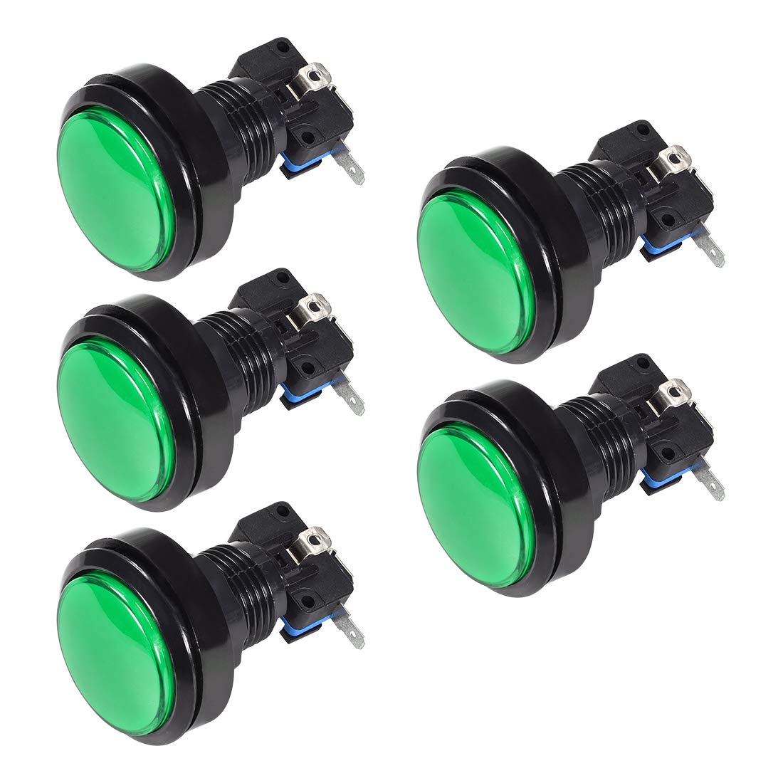 46mm Round 12V LED Illuminated Arcade Push Button Switch with Micro Switch - Green (5 Pack) for Video Games, DIY Arcade Cabinet & Home Gaming Setup