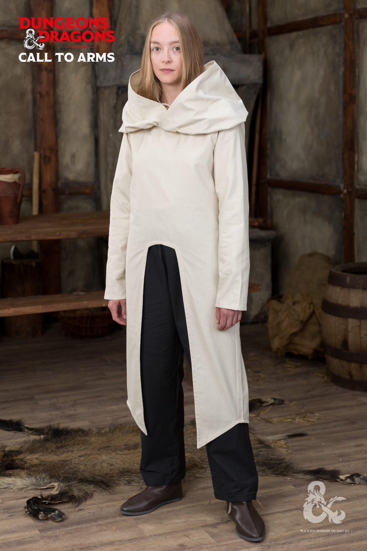 Dungeons & Dragons Paladin Hooded Tunic - Natural Cotton Medieval Fantasy Costume for Cosplay, LARP & Renaissance Faires