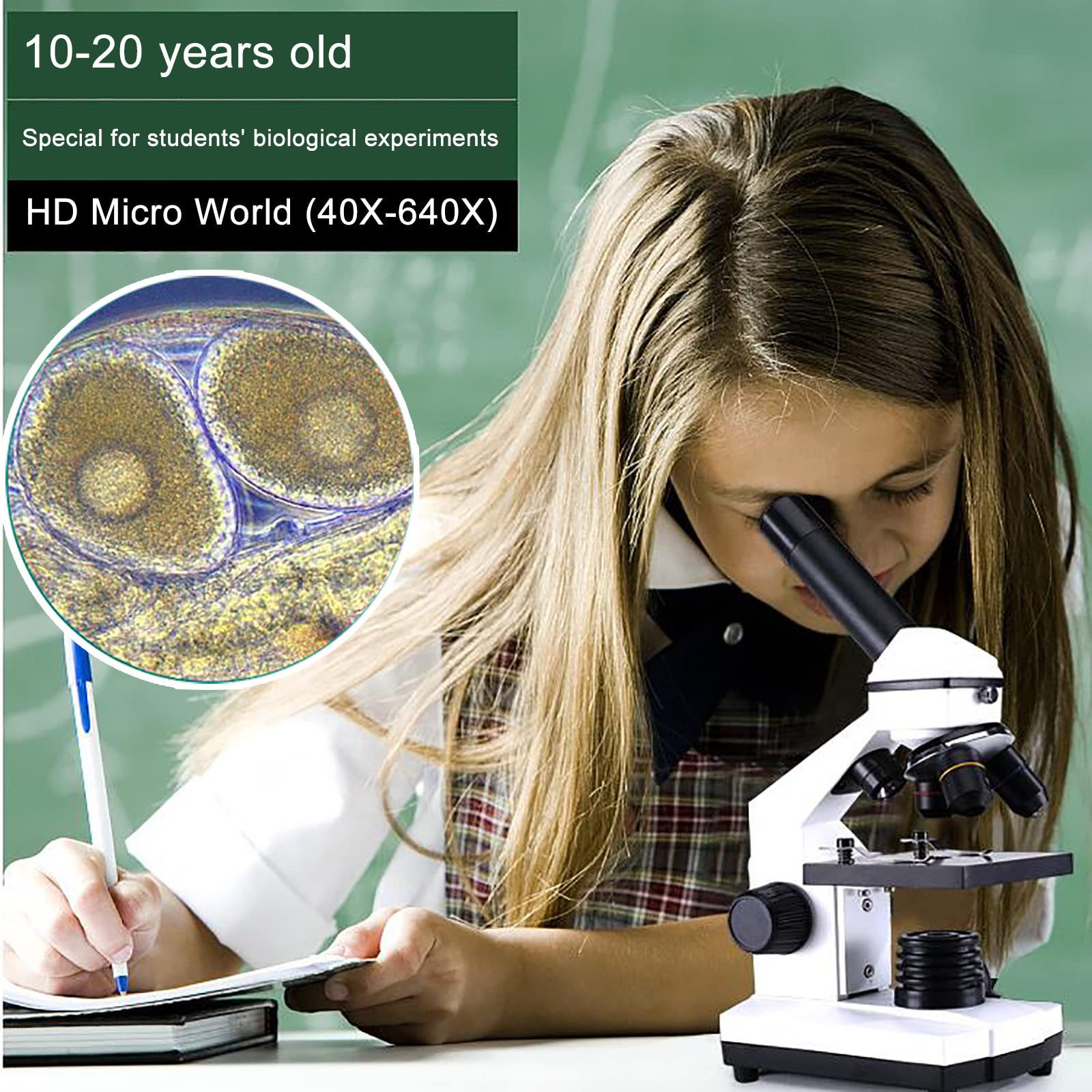 2000x Compound Microscope for Adults & Kids - Dual LED Illumination Microscope for Students, Home School & Laboratory Use - Science Education Microscope for Biology, Chemistry & Home Learning Experiments
