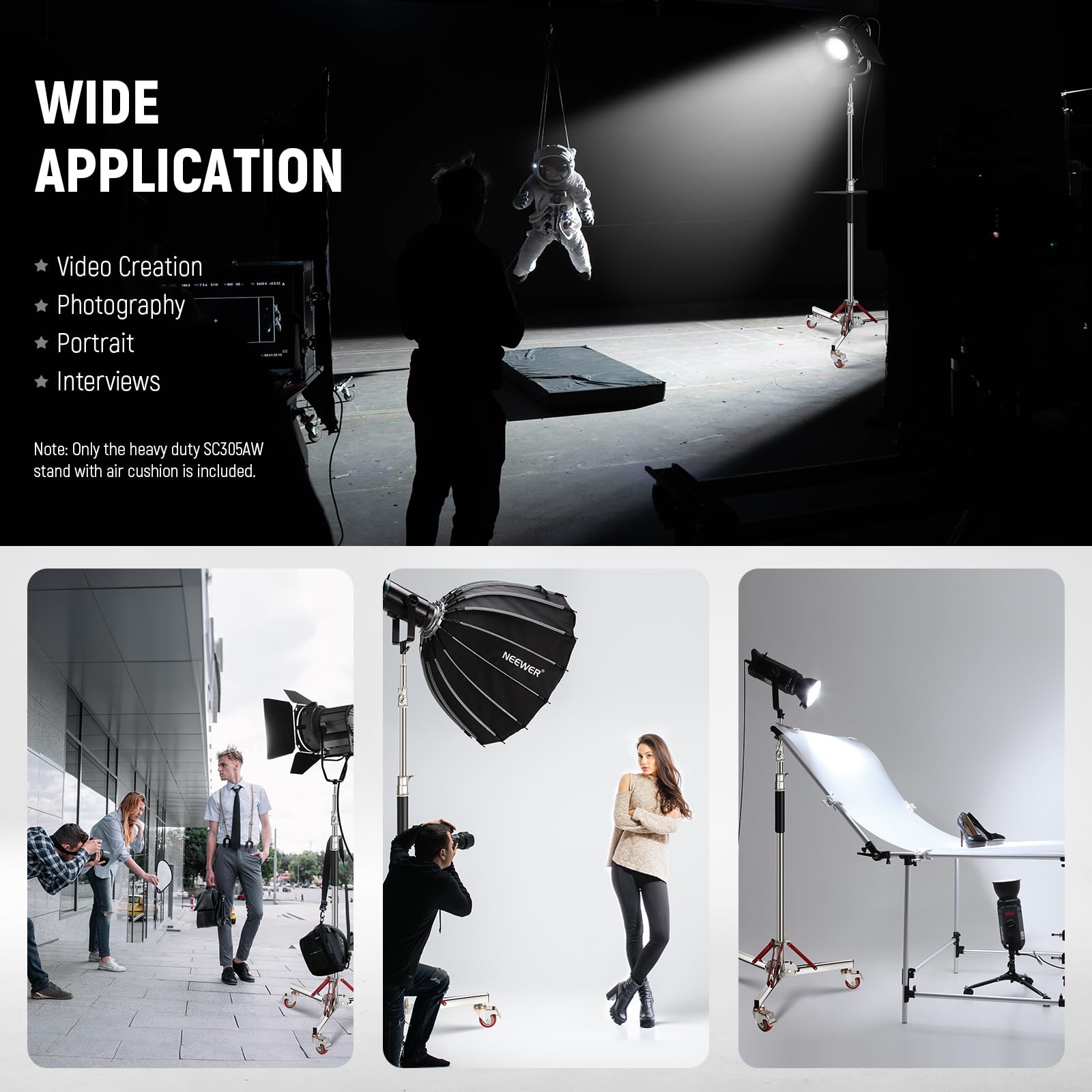 NEEWER 10ft Heavy Duty Air Cushioned Light Stand with Wheels, Adjustable Studio Tripod Stand for Flash Softbox Monolight Reflector - Professional Photography Equipment for Studio & Outdoor Shooting