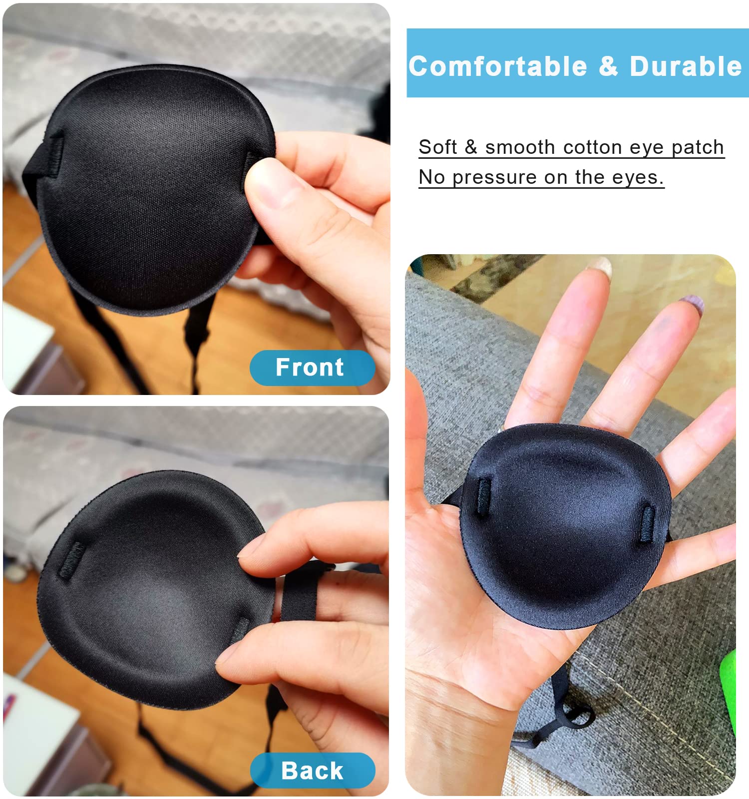 2PCS Adjustable Soft Eye Patch for Amblyopia & Lazy Eye Treatment - Medical Grade Eye Patches for Adults & Kids (Black) - Perfect for Post-Surgery Recovery, Eye Therapy & Sleep Comfort