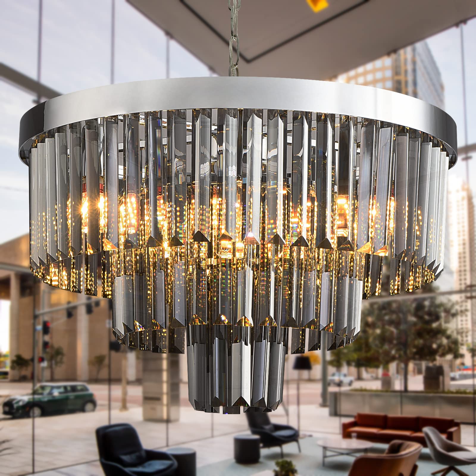 Viksroeo 3-Tier Modern Crystal Chandelier - 19.6