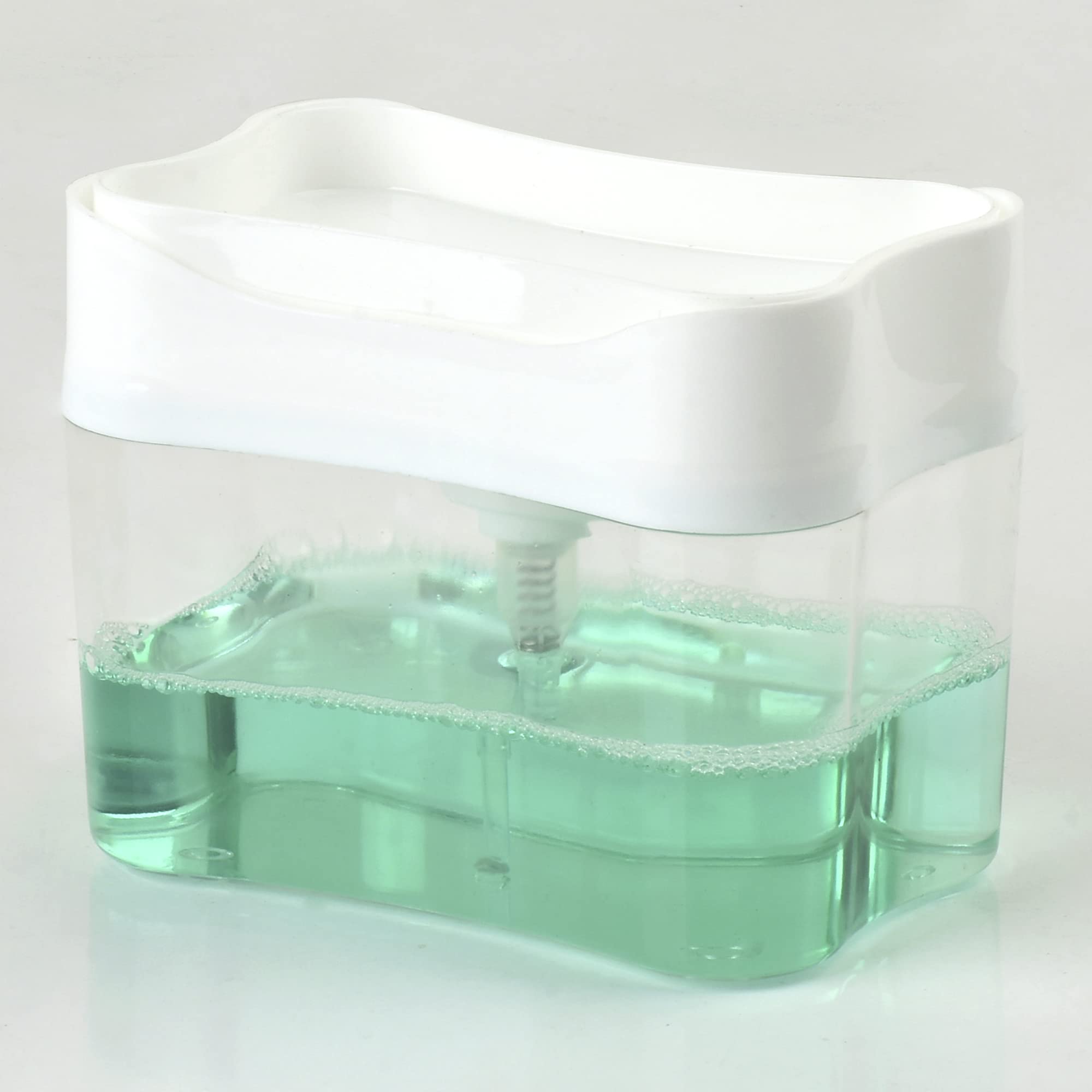 Premium White 20oz Kitchen Sink Dish Soap Dispenser with Sponge Holder - Countertop Pump Soap Dispenser for Washing Dishes, Cleaning Utensils & Organizing Kitchen Sink Area