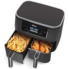 Ninja DZ201 Foodi 8 Quart 6-in-1 DualZone Air Fryer with 2 Independent Baskets - Smart Finish, Match Cook, Roast, Broil & Dehydrate Functions - Perfect for Family Dinners, Meal Prep & Healthy Cooking (Renewed, Grey)