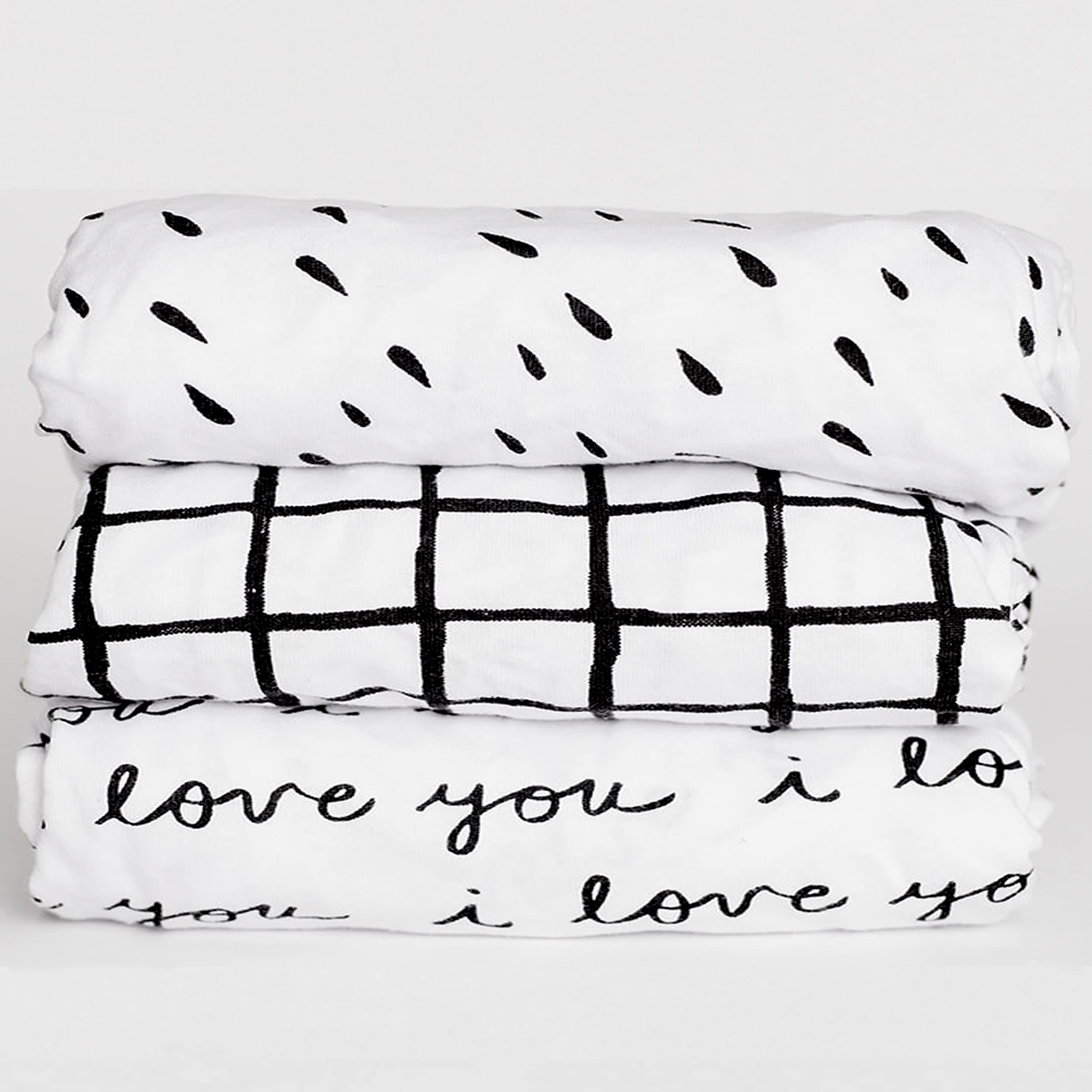 NODNAL CO. 3 Pack 100% Oeko-TEX Certified Cotton Fitted Crib Sheets - Black/White Plaid & Polka Dots for Baby Toddler Mattress (28