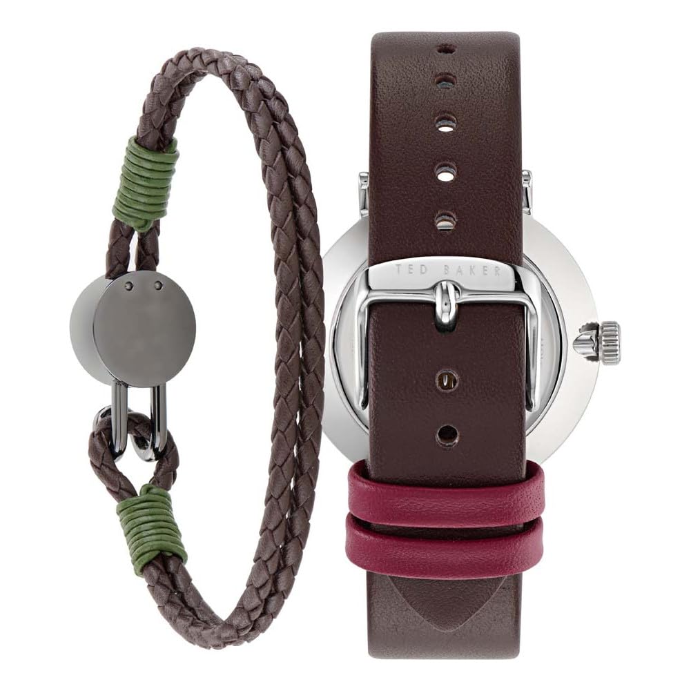 Ted Baker Men's Brown Leather Strap Watch & Leather Bracelet Gift Set (Model BKGFW23069I) - Perfect for Formal Events, Business Meetings & Anniversary Gifts