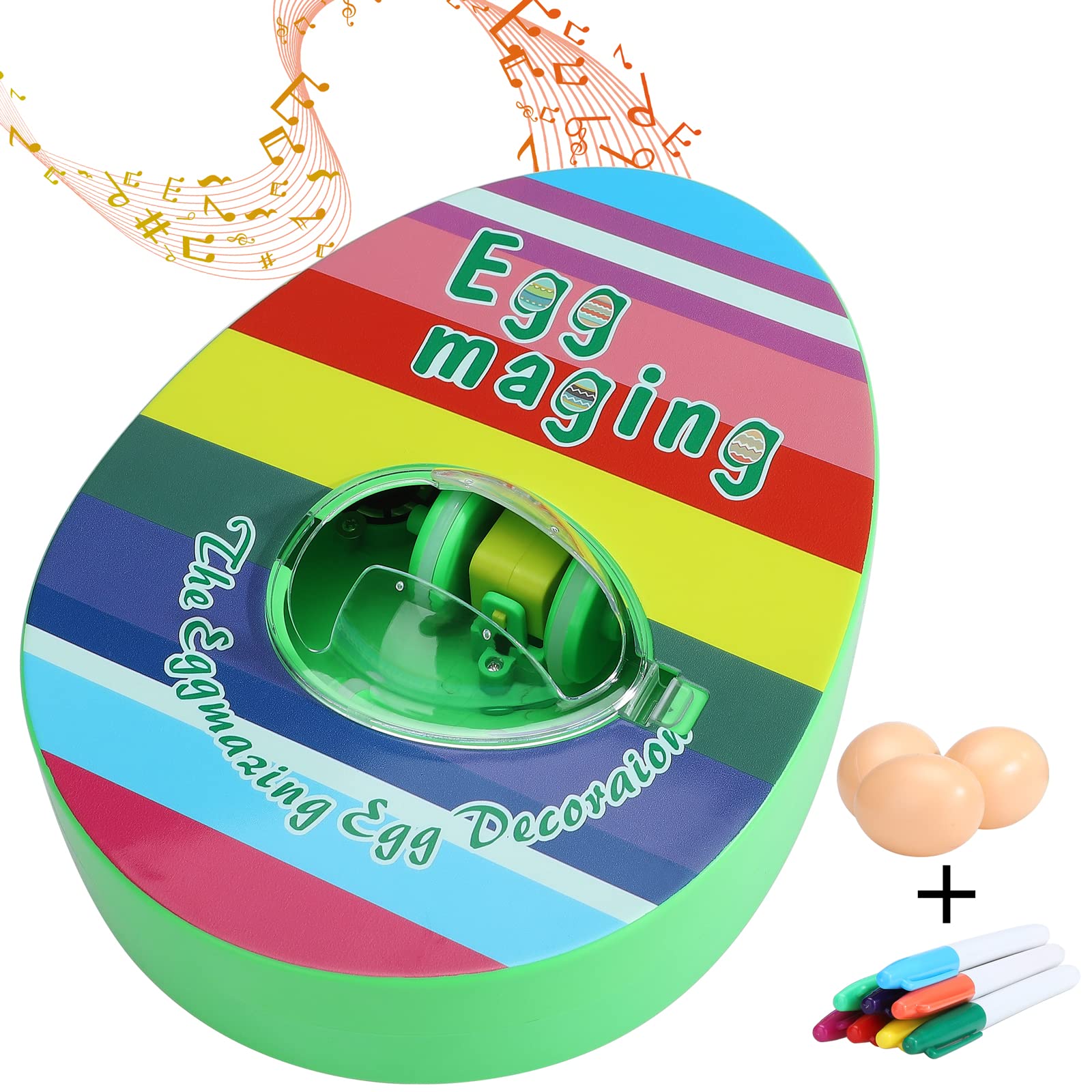 EESLL Electric Easter Egg Decorating Kit - DIY Rotary Painting Machine with 8 Colorful Paint Pens & 3 White Eggs - Fun Easter Craft Activity for Kids & Adults - Perfect for Easter Party, Classroom Projects & Holiday Family Bonding