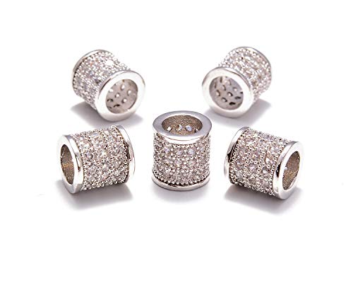 5 Pcs Clear on Silver Tube Beads (8x8mm)