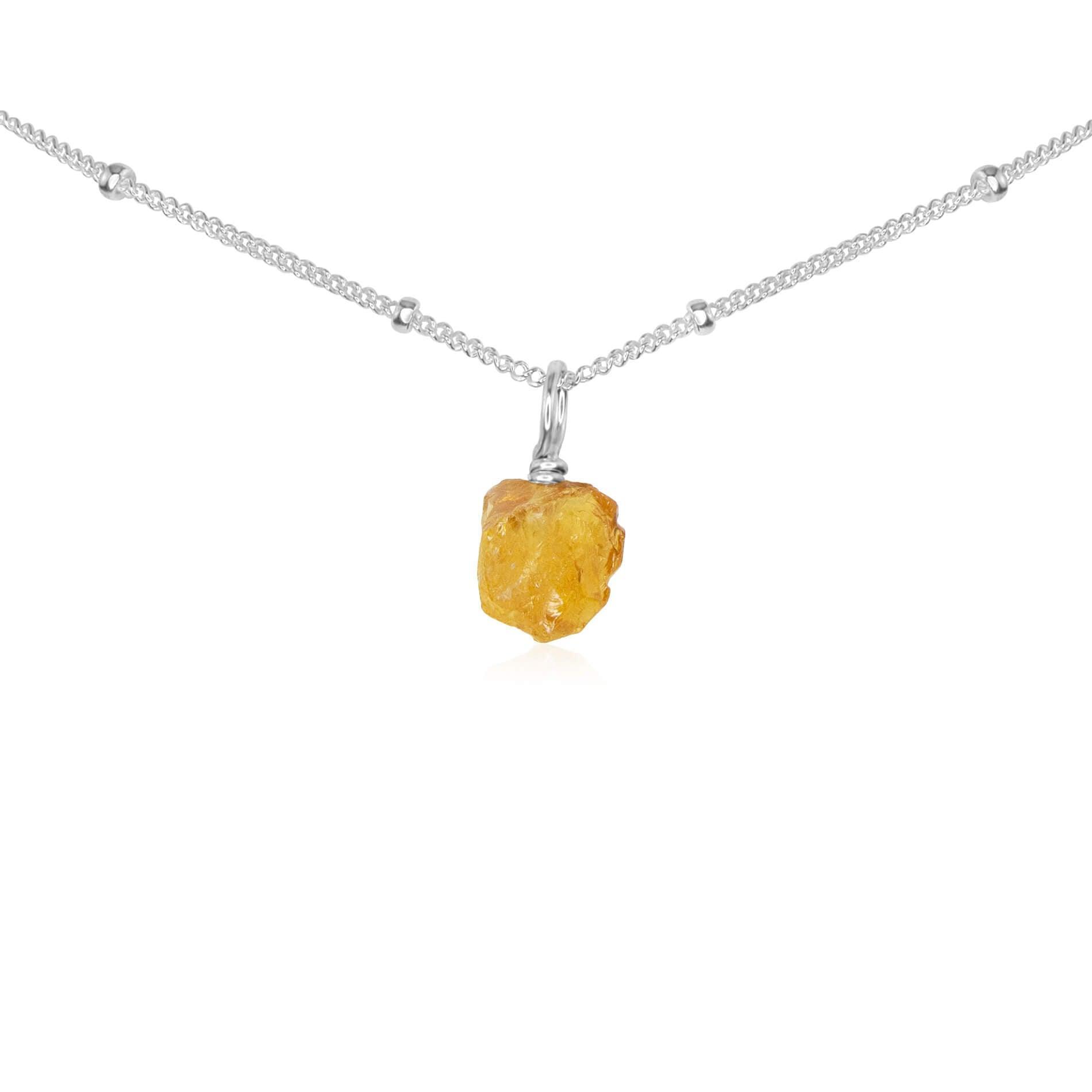 Natural Tiny Rough Citrine Gemstone Pendant Choker Necklace - Healing Crystal Jewelry for Women, Boho Style Layering Chain for Spiritual Energy & Positive Vibes