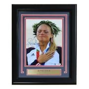 Jennie Finch Autographed 8x10 USA Softball Photo - Framed with 2004 Gold Medal Inscription & PSA/DNA Certification - Perfect for Sports Memorabilia Collectors, Man Cave Decor, and Softball Fan Gifts