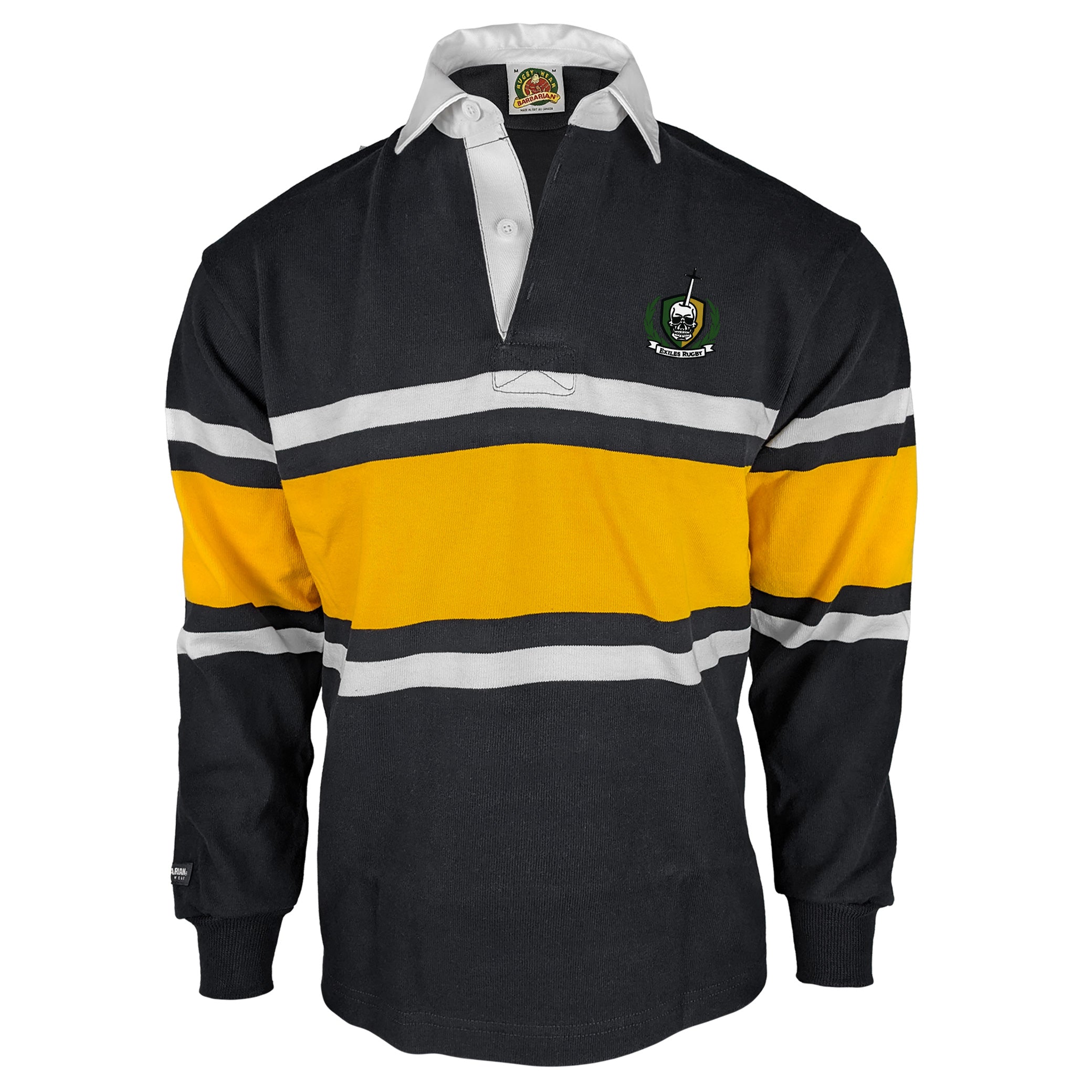 Exiles RFC Collegiate Stripe Rugby Jersey - Men's Vintage Style Rugby Shirt for Sports & Casual Wear - Perfect for Rugby Matches, Team Uniforms, and Fan Apparel