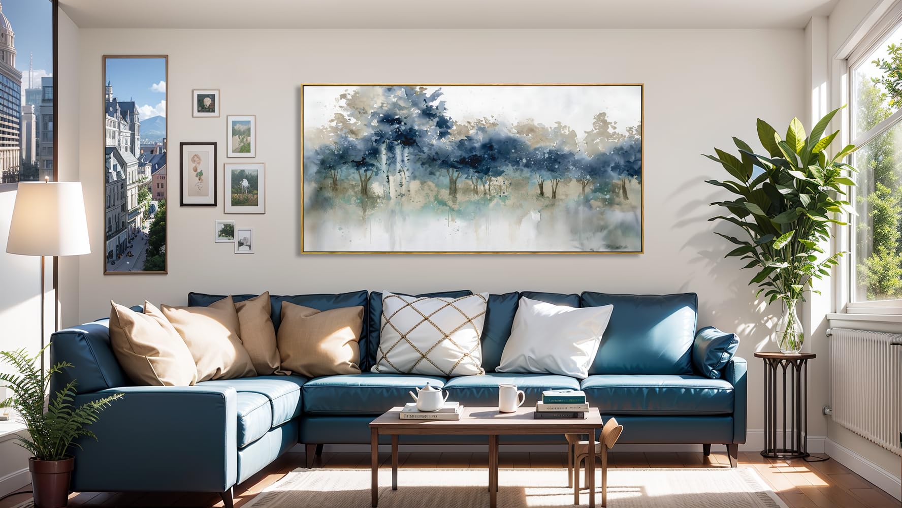 Modern Blue Ink Landscape Canvas Wall Art - 20