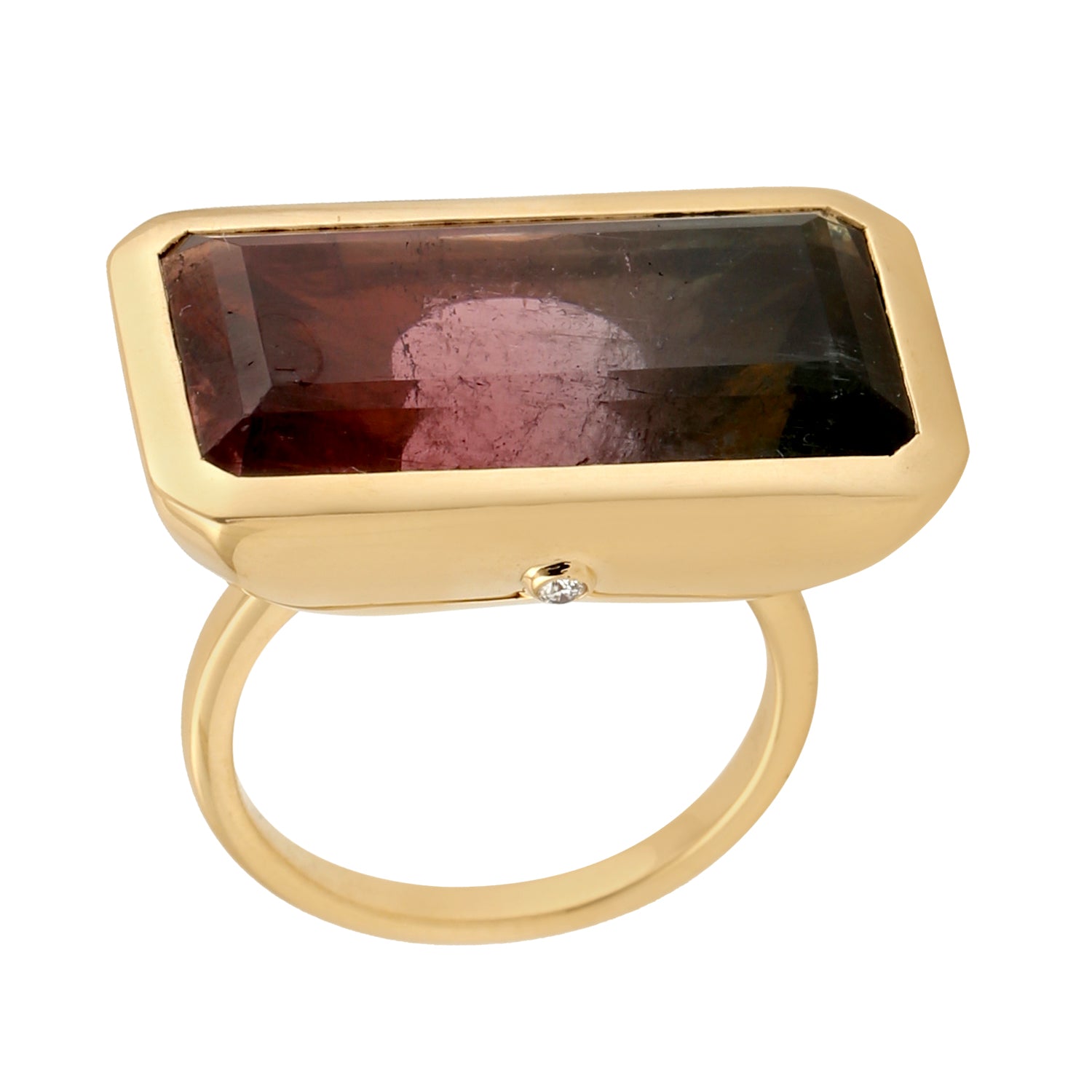 Baguette Cut Pink Tourmaline Diamond Cocktail Ring in 14K Yellow Gold - Elegant Bezel Set Gemstone Jewelry for Women, Perfect for Evening Parties & Special Occasions