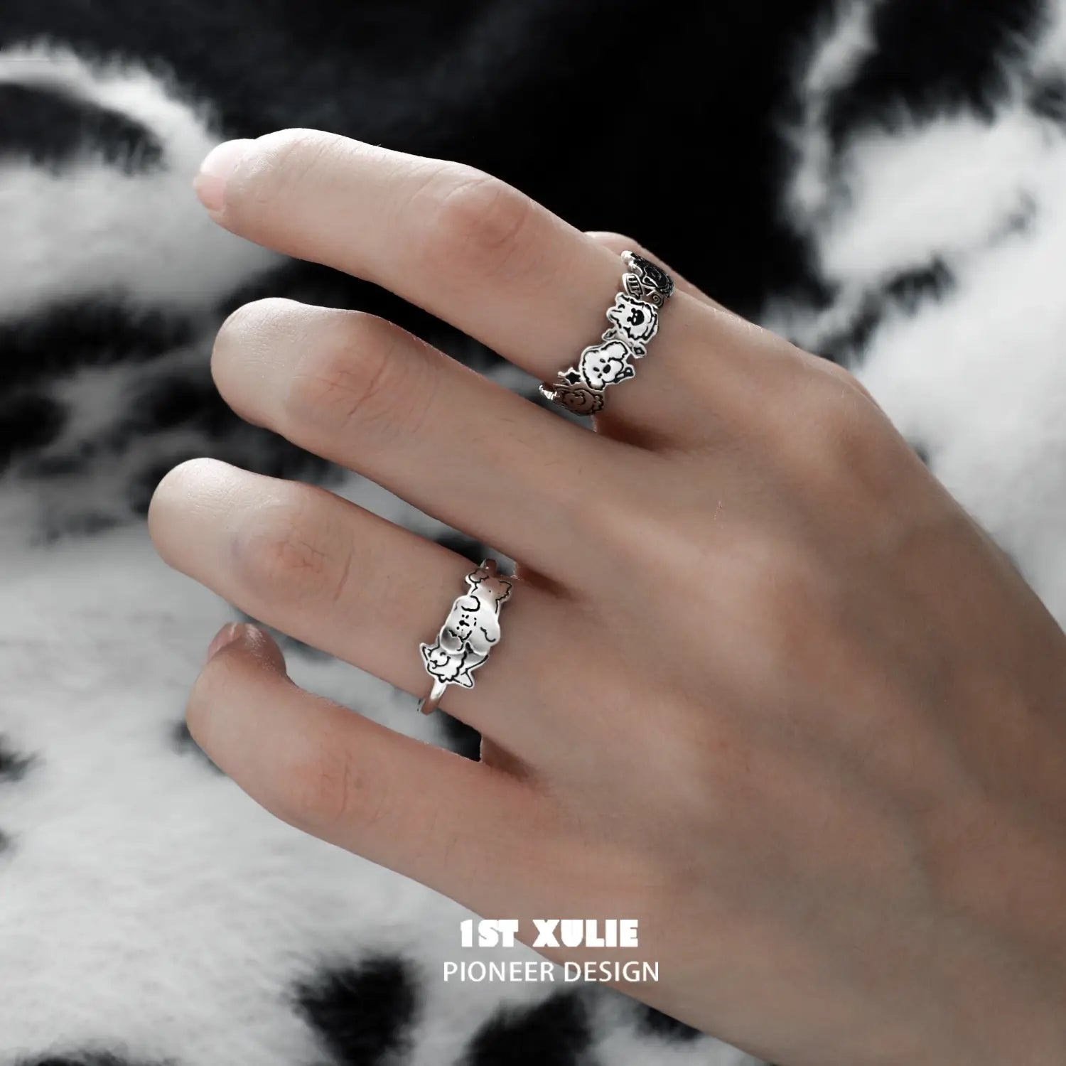 Graffiti Puppy S925 Sterling Silver Ring for Women - Trendy Dog Jewelry Gift for Pet Lovers, Perfect for Casual Wear & Special Occasions