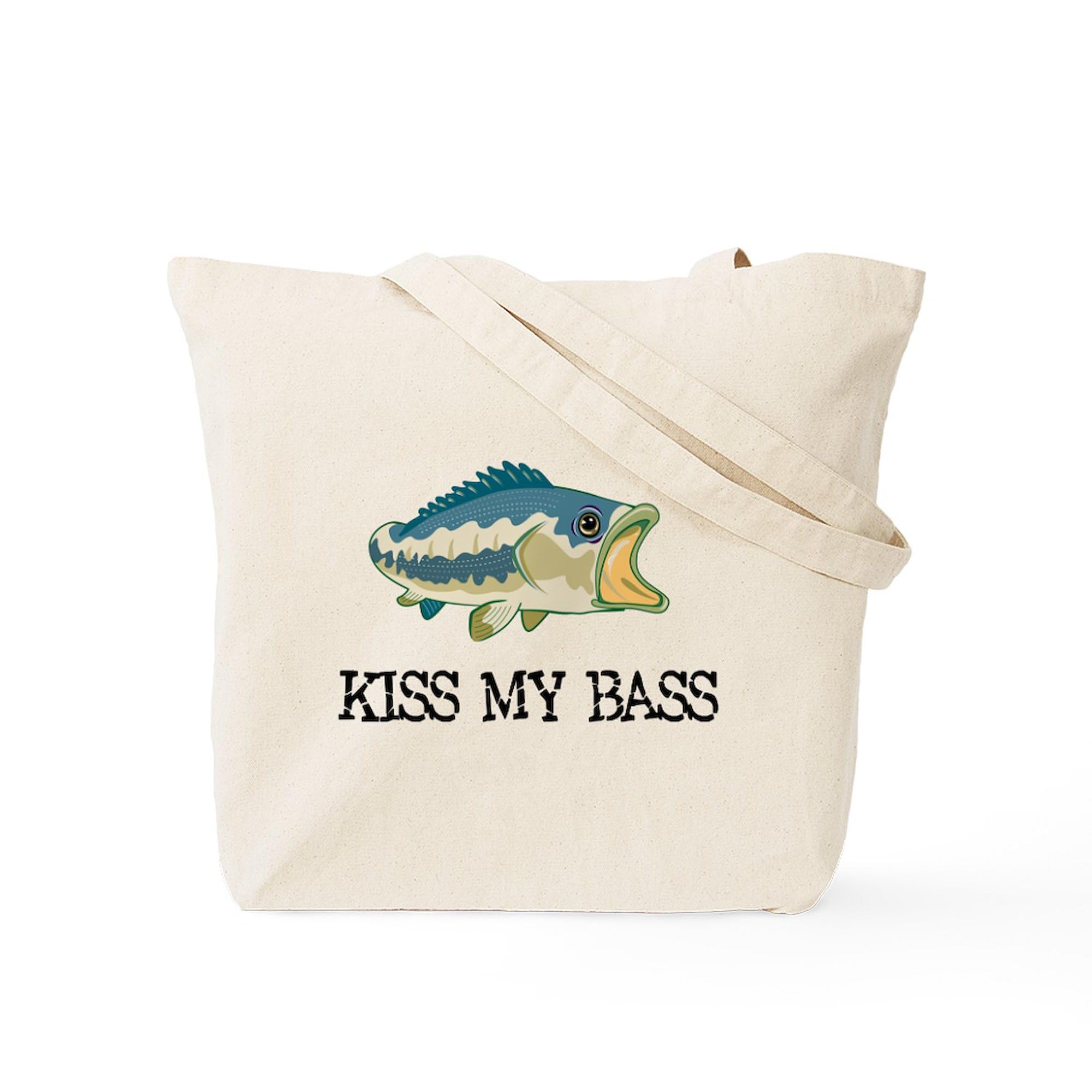 Kiss My Bass Tote Bag - Natural Canvas Reusable Shopping Bag for Groceries, Beach & Farmers Market | Eco-Friendly Cotton Tote with Funny Fishing Design