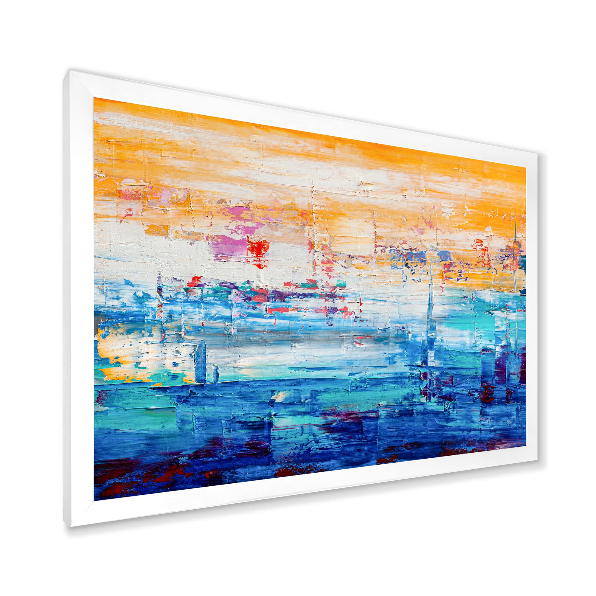 Abstract Modern Framed Wall Art - Orange & Blue Contemporary Painting for Living Room, Bedroom & Office Decor | DesignQ