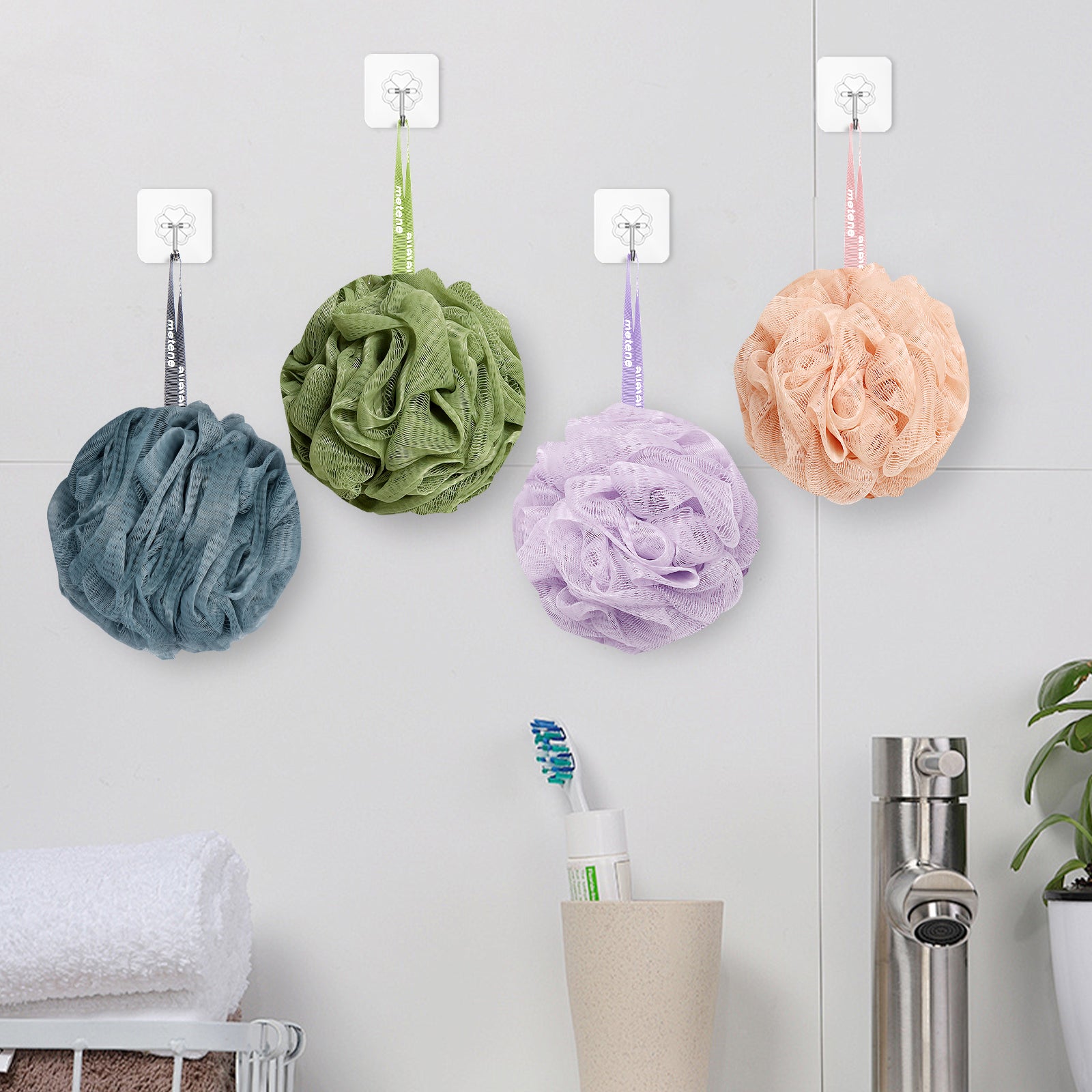Metene Shower Loofah Sponge 4 Pack - Exfoliating Body Scrubber for Men & Women - Bath & Shower Accessories - Perfect for Daily Exfoliation & Smooth Skin Care