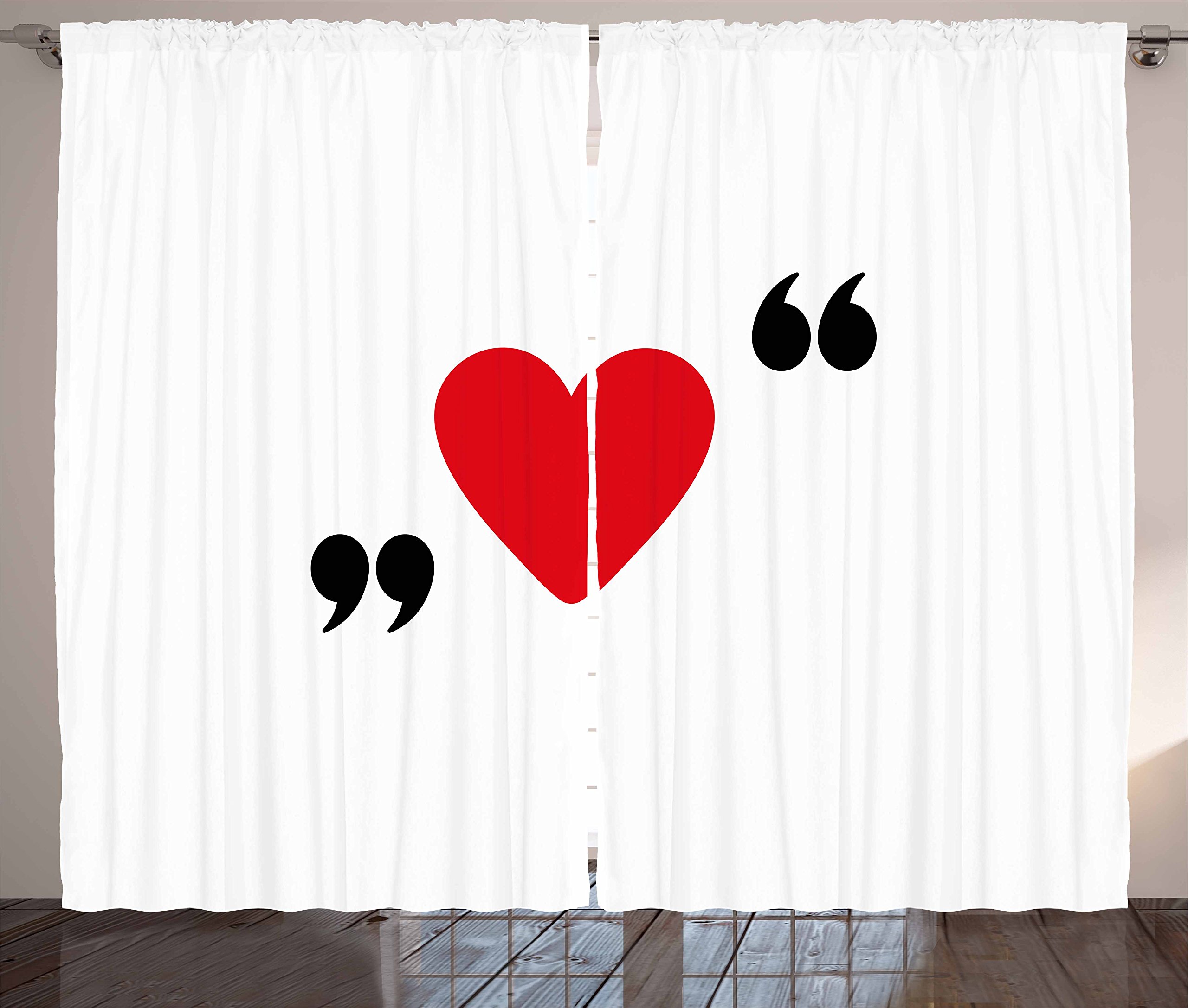 Ambesonne Romantic Love Heart Curtains - Red Heart in Writing Marks, Classic Valentine's Window Drapes for Living Room & Bedroom, 2 Panel Set (108