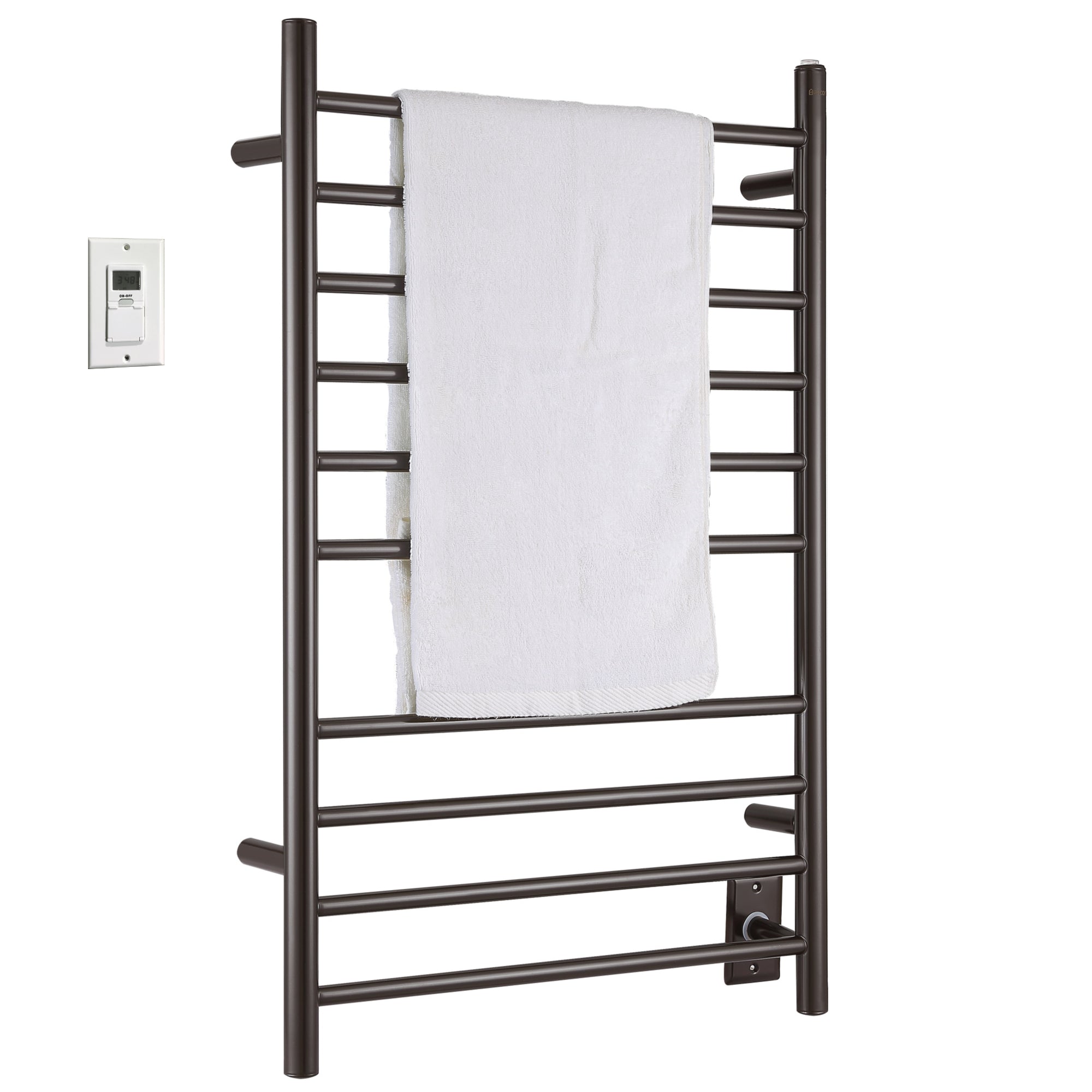 Ancona Novara Dual 10 Bar Hardwire & Plug-in Wall Mounted Towel Warmer with Timer - Oil Rubbed Bronze Finish | Perfect for Bathrooms, Spas & Luxury Home Heating
