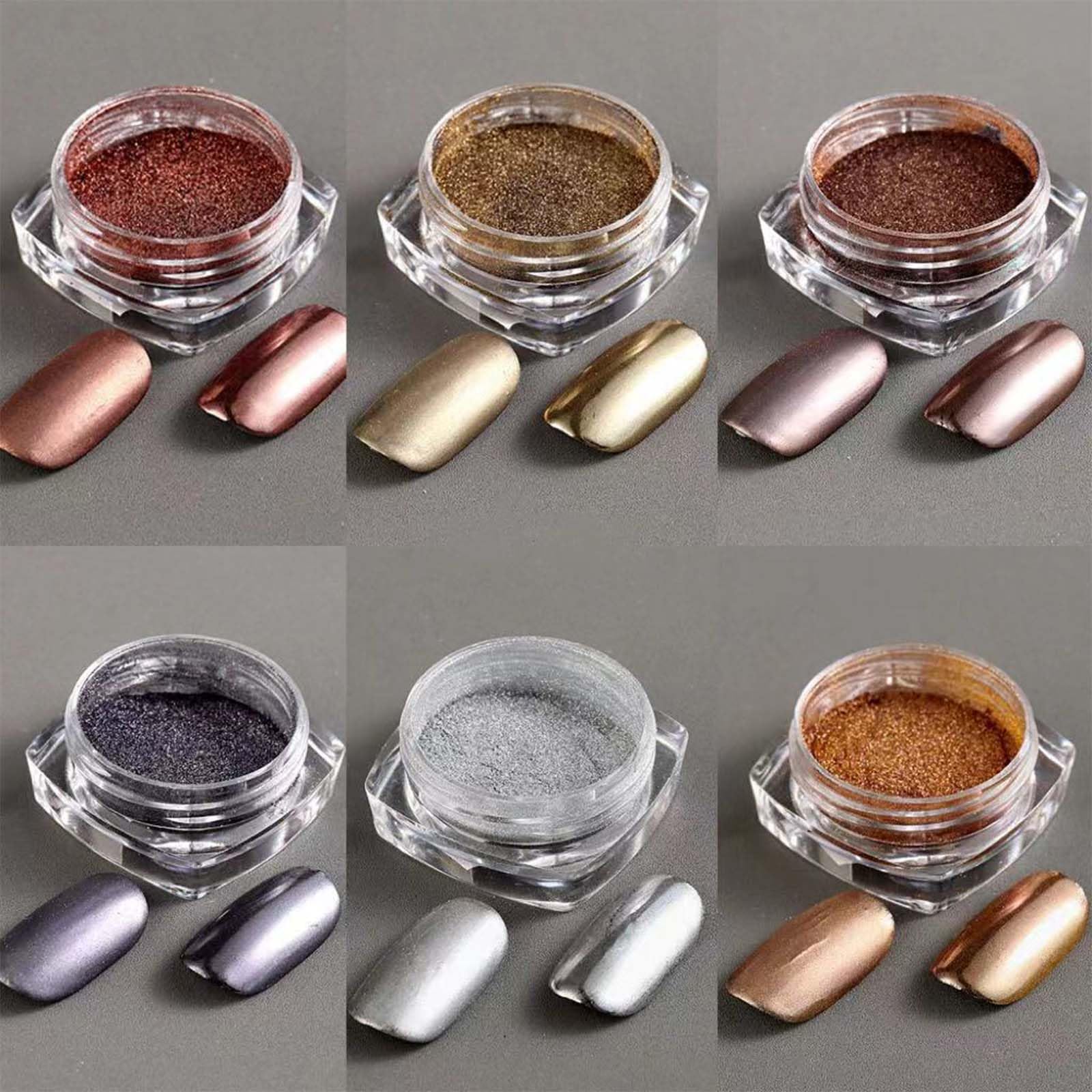 6 Boxes Chrome Nail Powder Set - Metallic Mirror Effect Nail Art Powder in Gold, Bronze, Silver, Black & Brown | Holographic Glitter for Gel Polish | DIY Salon & Home Manicure | Perfect for Parties, Weddings & Special Occasions