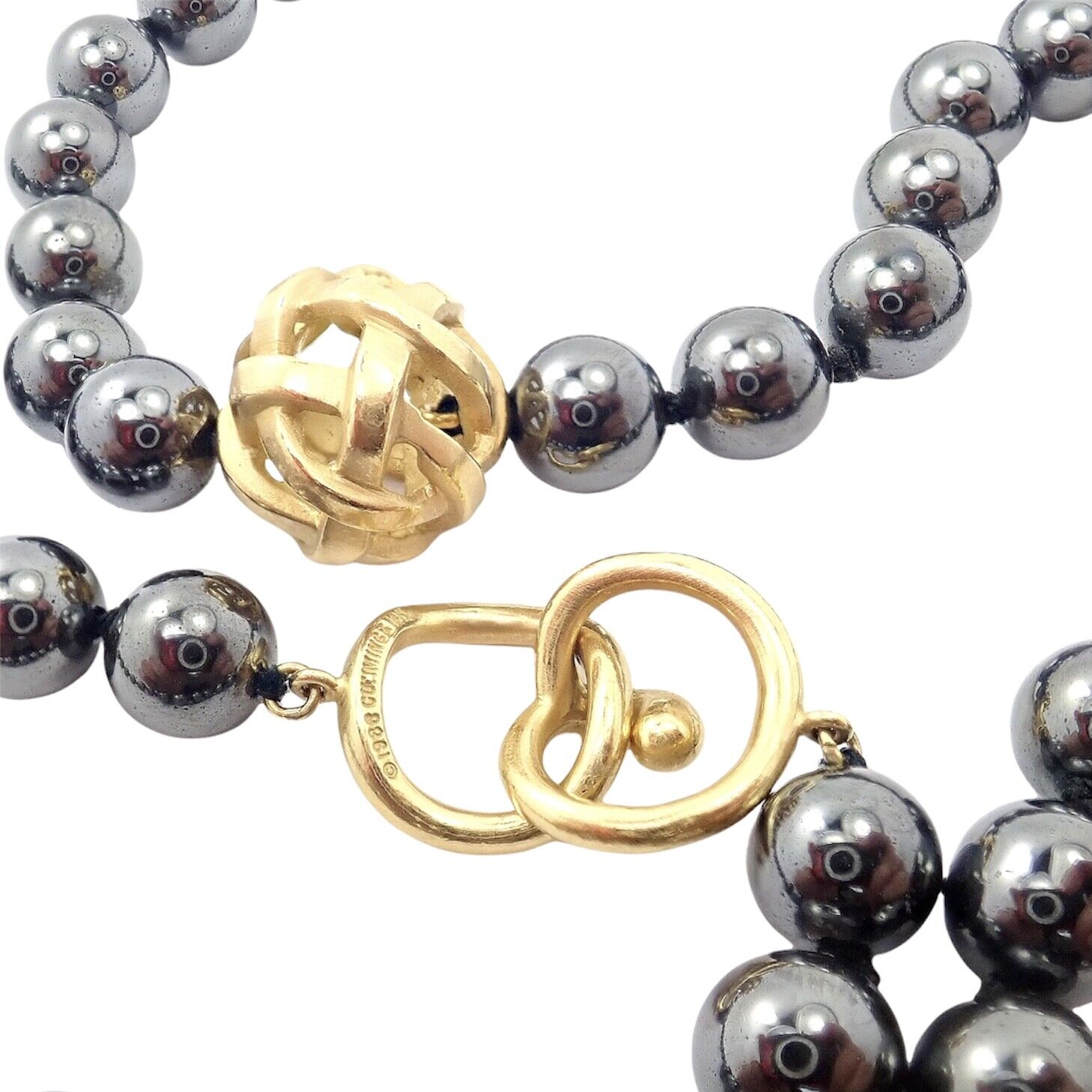 Authentic Angela Cummings 18k Yellow Gold Hematite Bead Necklace - 38 Inch Vintage 1988 Jewelry for Women, Perfect for Evening Parties & Special Occasions