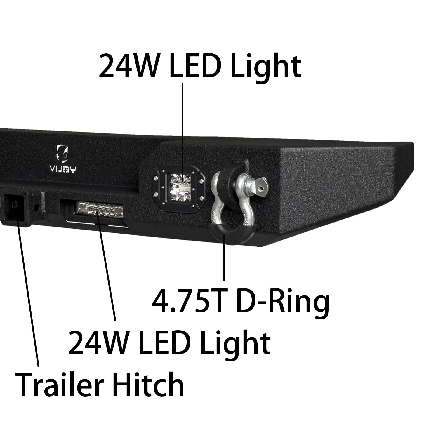 Black Textured Rear Bumper with 4x24W Aluminum Lights & 2