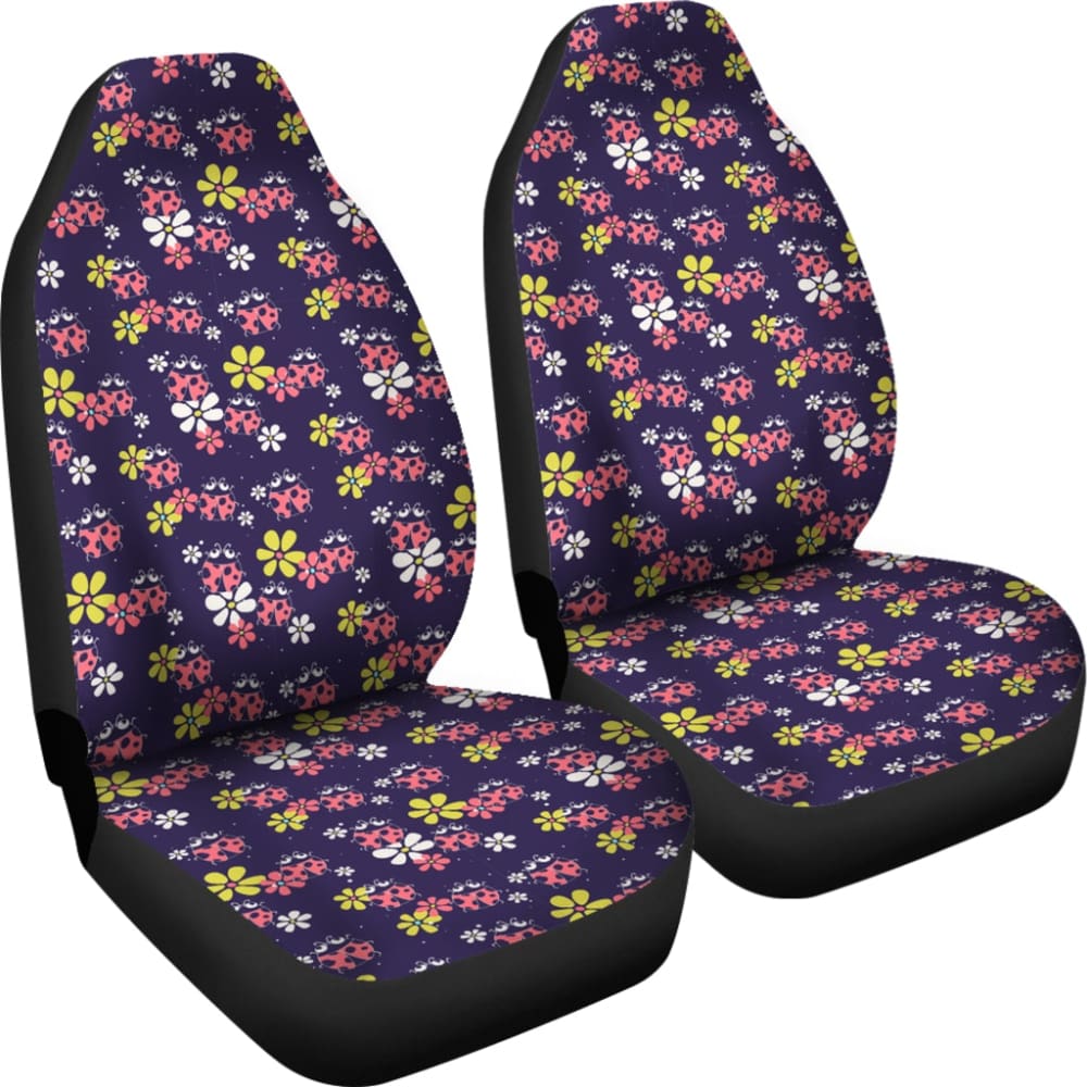 Stylish Ladybug & Floral Print Car Seat Covers - Waterproof & Universal Fit for Cars, SUVs, Trucks - Perfect for Road Trips & Daily Commutes