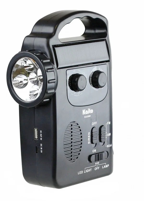 Kaito KA339W 4-in-1 LED Camping Lantern - AM/FM NOAA Weather Radio, Flashlight, Phone Charger & Emergency Siren (Black) - Perfect for Outdoor Adventures, Emergency Preparedness & Power Outages