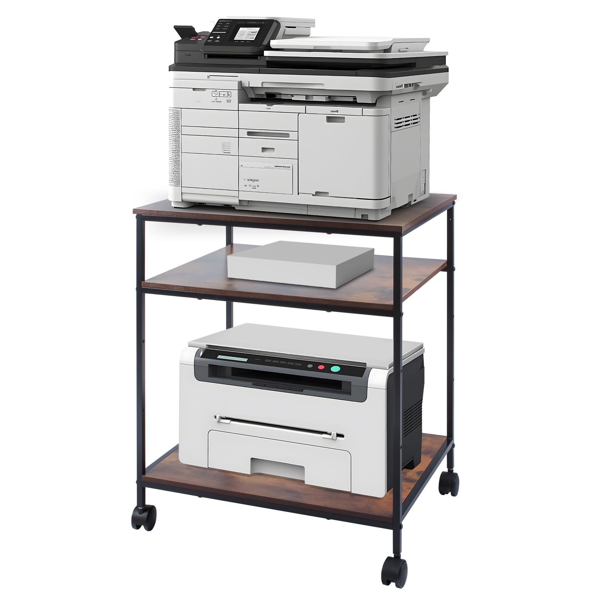 EMERIT 3-Tier Heavy Duty Printer Stand Cart with Adjustable Shelves & Lockable Wheels - 23.6x18.9x31.5 Inches for Laser/Inkjet/All-in-One Printers, Scanners, Fax Machines & Office Supplies - Perfect for Home Office, Small Business & Industrial Workspaces