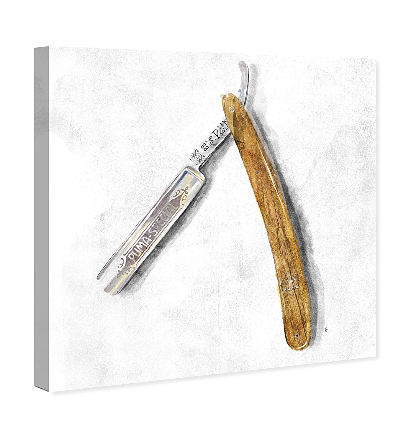 Oliver Gal Artist Co. 'Wood Razor' Bathroom Wall Art - 16x16 Inch White & Brown Canvas Prints for Modern Home Décor | Perfect for Spa-Like Bathrooms, Guest Suites & Coastal Style Interiors