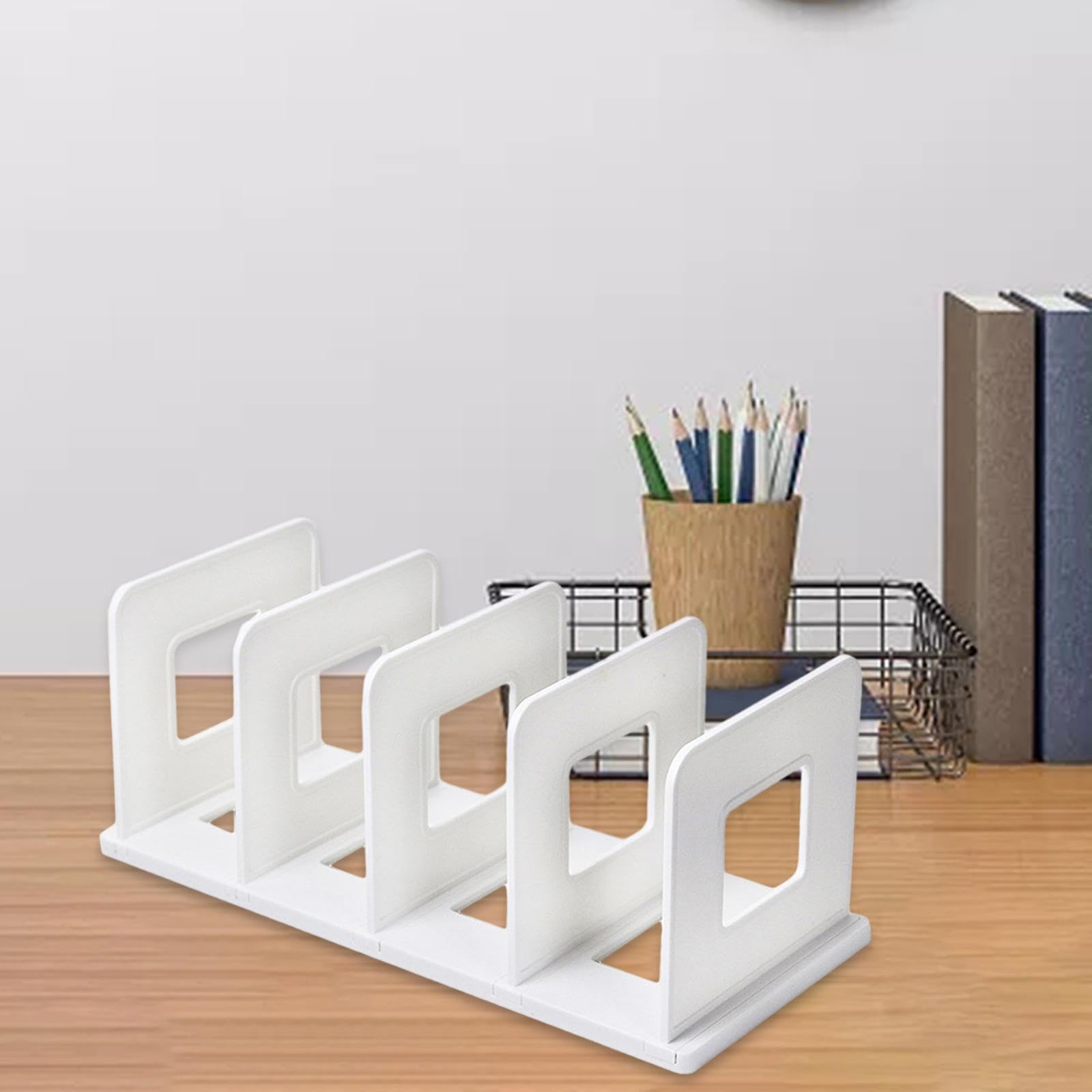 Desktop Book Organizer Stand - Adjustable Book Divider & Bookshelf Support for Office, Study Room - White | Perfect for Office Organization, Reading & File Storage