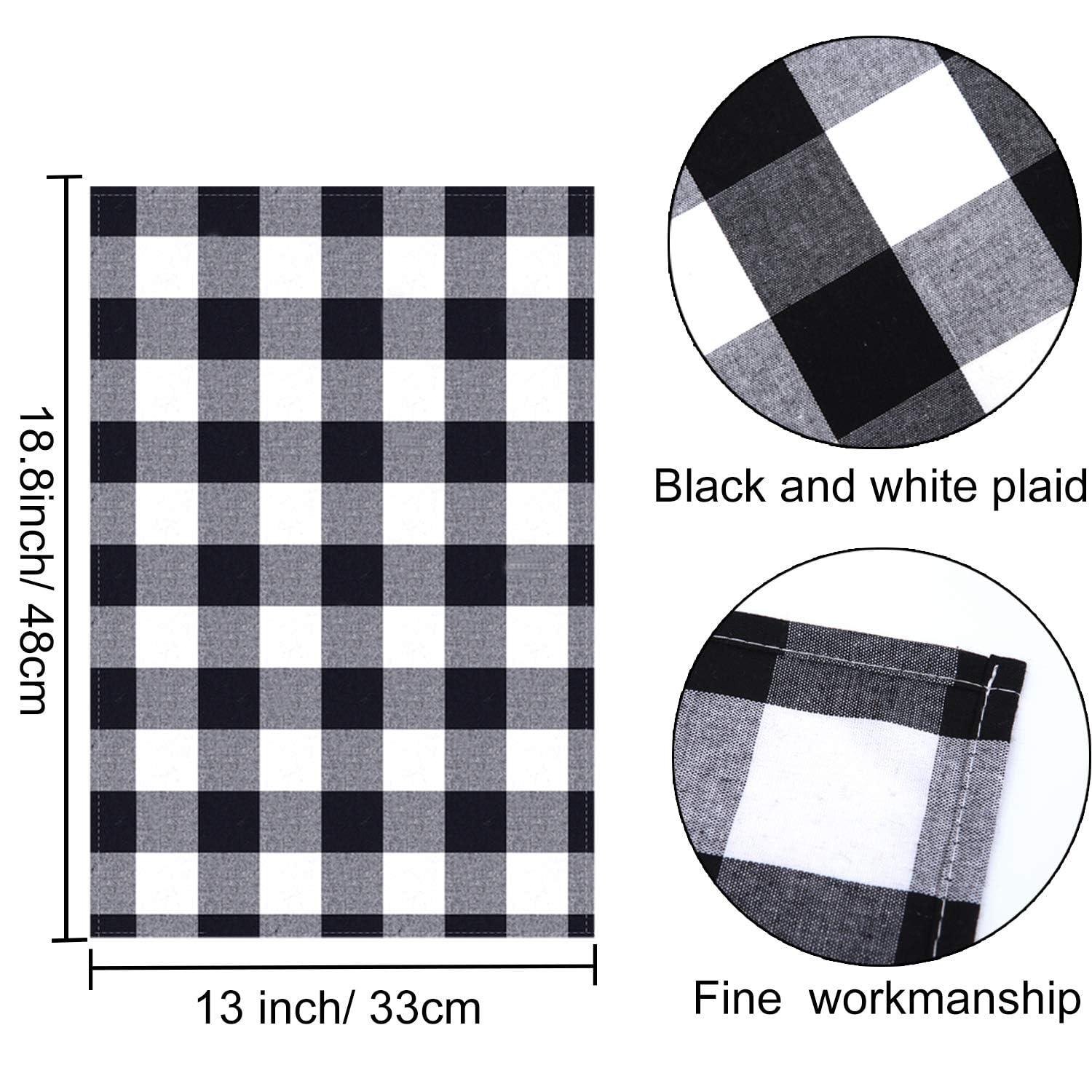 Aneco Buffalo Plaid Cotton Placemats - 13x19 Inch Double Layer Checkered Table Mats - Black and White Kitchen Decor (Set of 4) for Dining Table, Holiday Parties & Farmhouse Style Decor