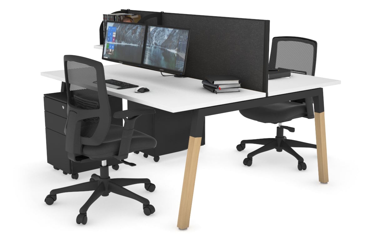 Quadro A Legs 2-Person Office Workstation with Wood Legs & Cross Beam [1400L x 700W] - Perfect for Shared Workspaces, Home Offices, and Collaborative Environments